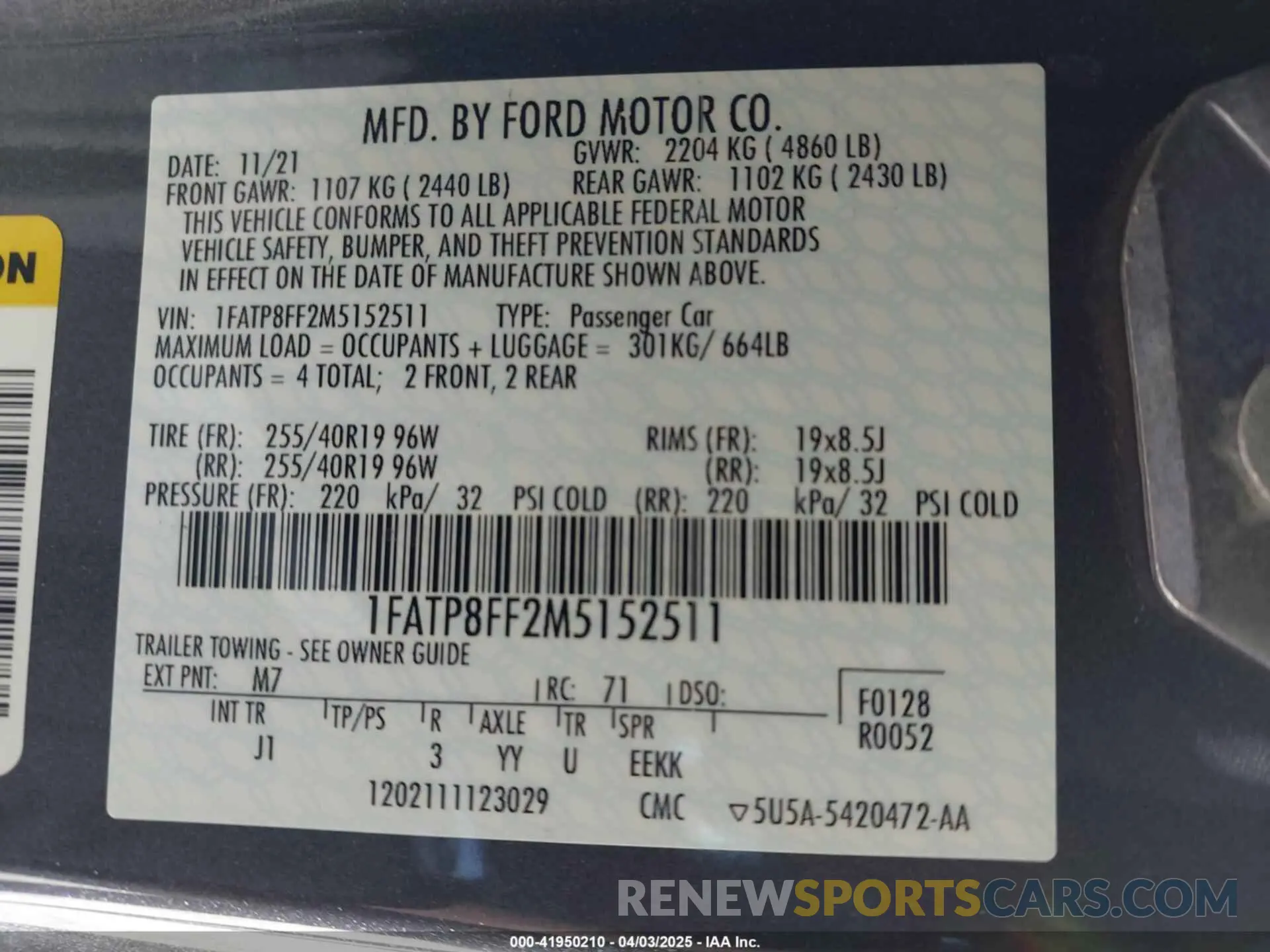 9 fotografías del automóvil dañado 1FATP8FF2M5152511 FORD MUSTANG 2021