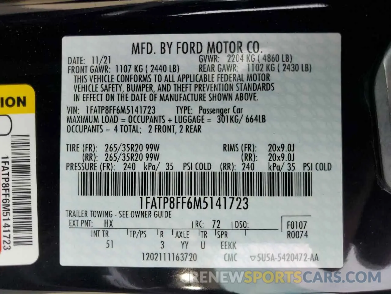 12 fotografías del automóvil dañado 1FATP8FF6M5141723 FORD MUSTANG 2021