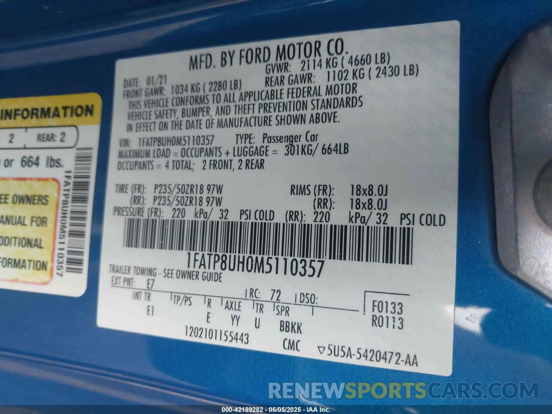 9 fotografías del automóvil dañado 1FATP8UH0M5110357 FORD MUSTANG 2021