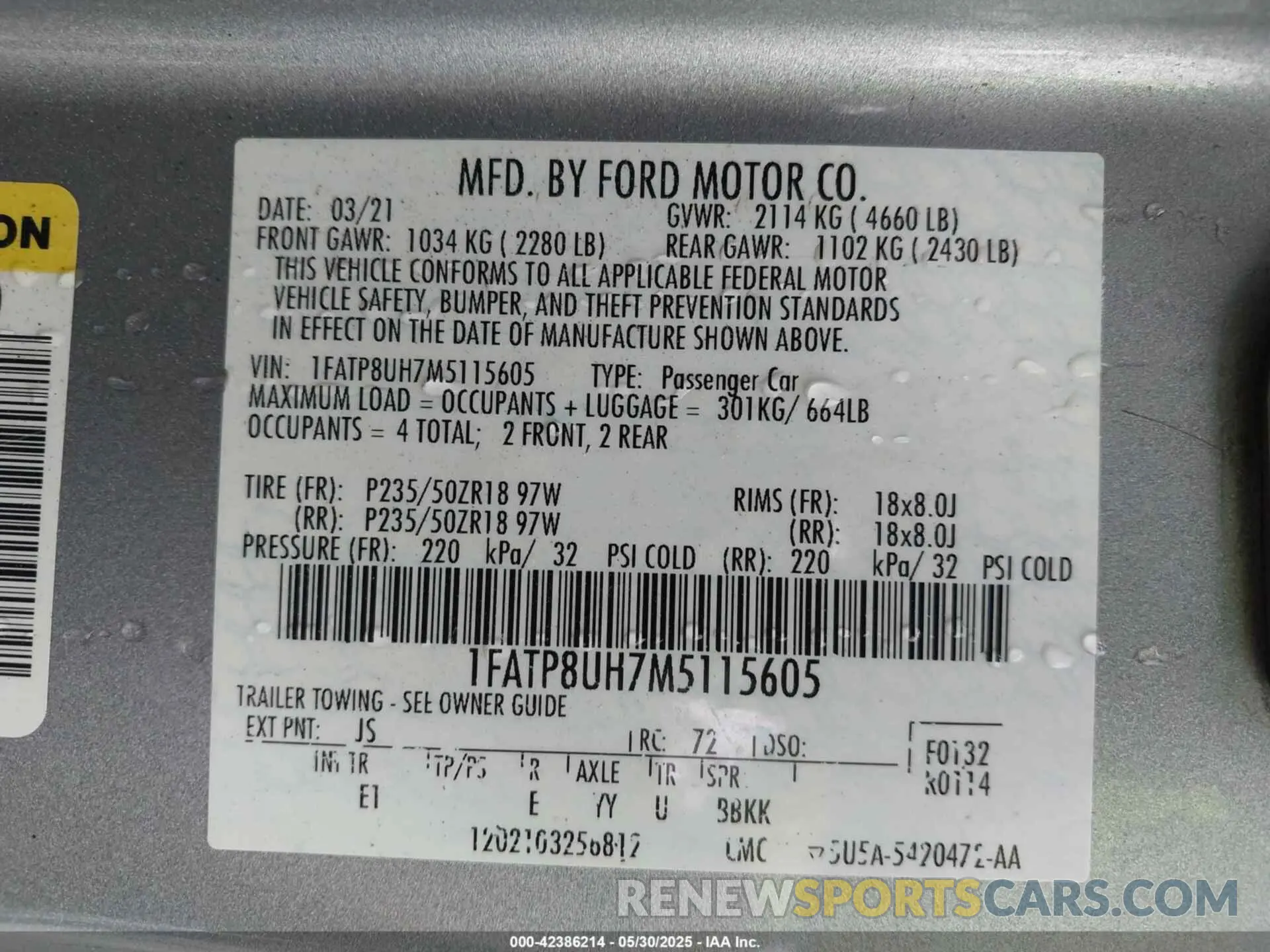9 fotografías del automóvil dañado 1FATP8UH7M5115605 FORD MUSTANG 2021