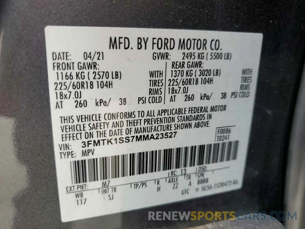 14 fotografías del automóvil dañado 3FMTK1SS7MMA23527 FORD MUSTANG 2021