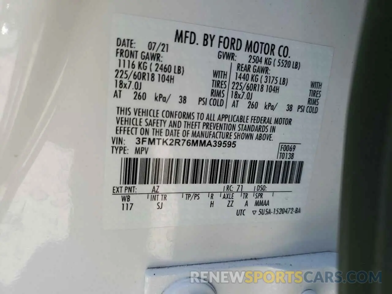 12 fotografías del automóvil dañado 3FMTK2R76MMA39595 FORD MUSTANG 2021