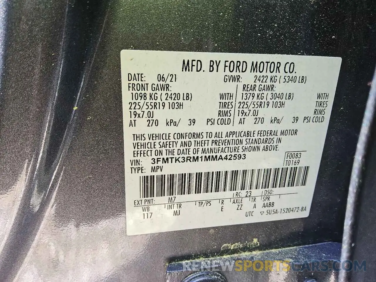 13 fotografías del automóvil dañado 3FMTK3RM1MMA42593 FORD MUSTANG 2021