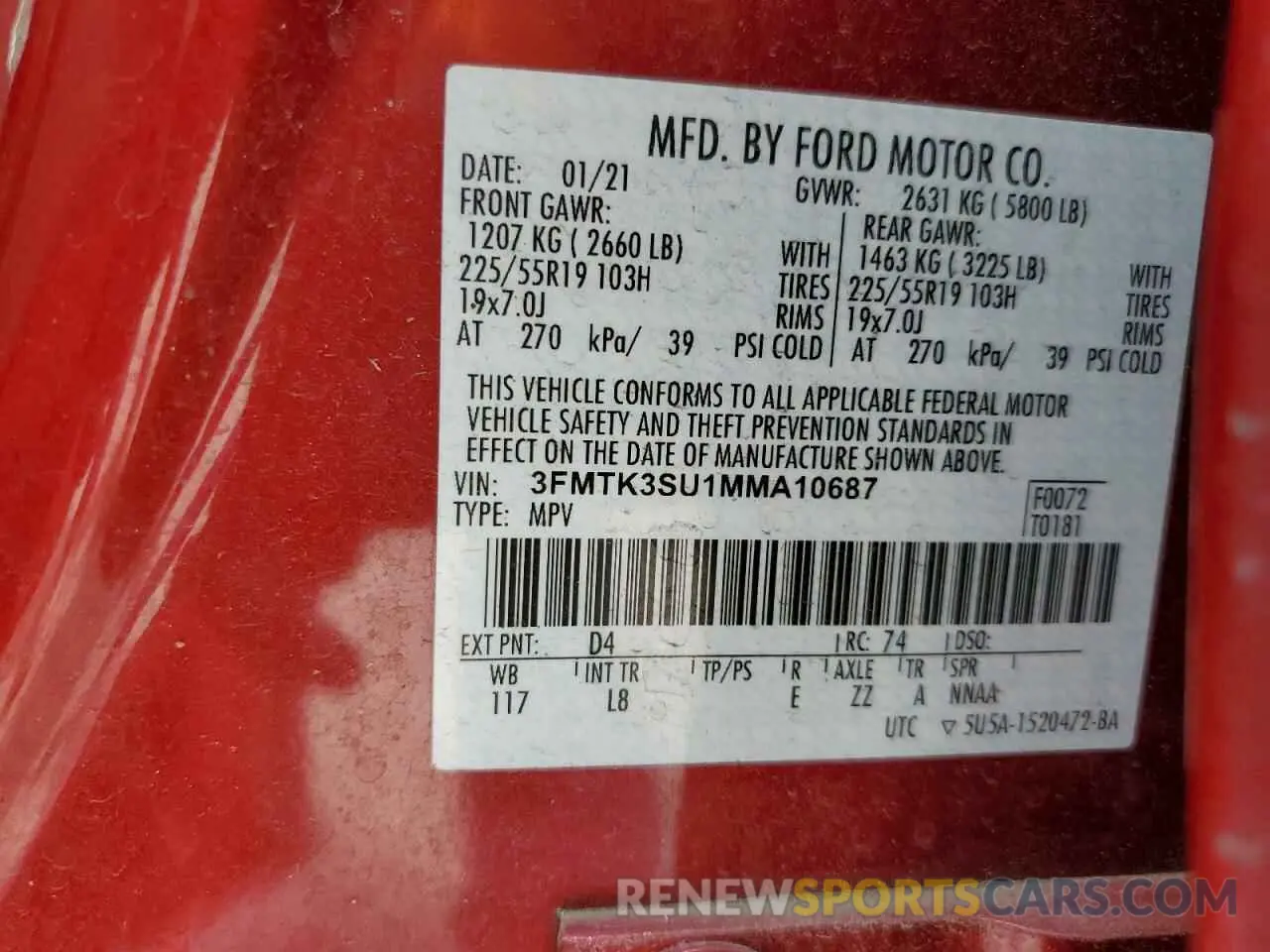 13 fotografías del automóvil dañado 3FMTK3SU1MMA10687 FORD MUSTANG 2021
