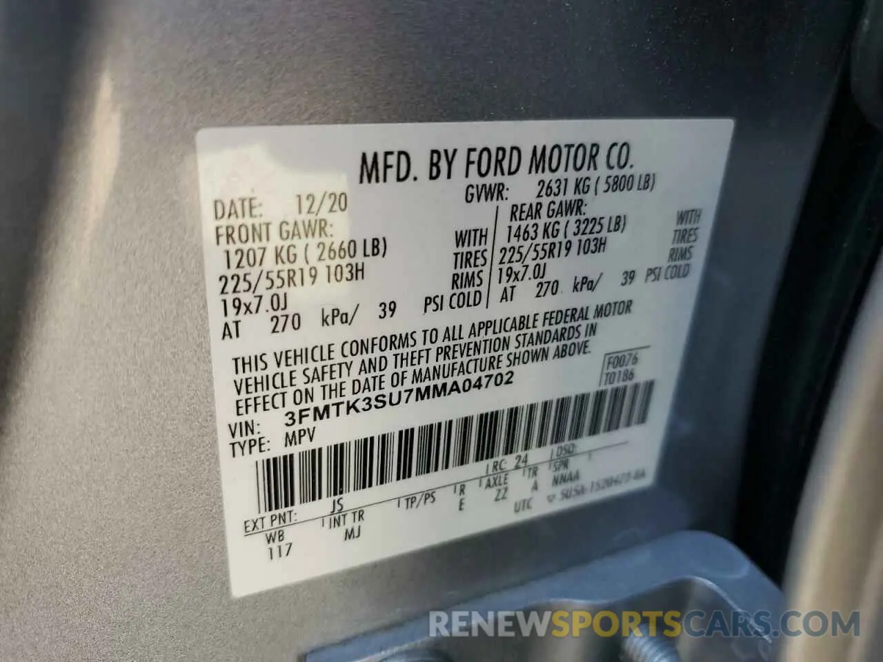 14 fotografías del automóvil dañado 3FMTK3SU7MMA04702 FORD MUSTANG 2021