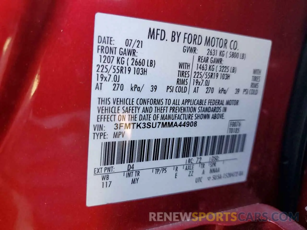 13 fotografías del automóvil dañado 3FMTK3SU7MMA44908 FORD MUSTANG 2021