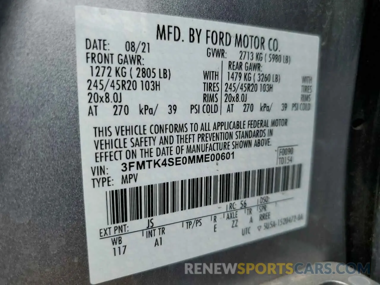 13 fotografías del automóvil dañado 3FMTK4SE0MME00601 FORD MUSTANG 2021