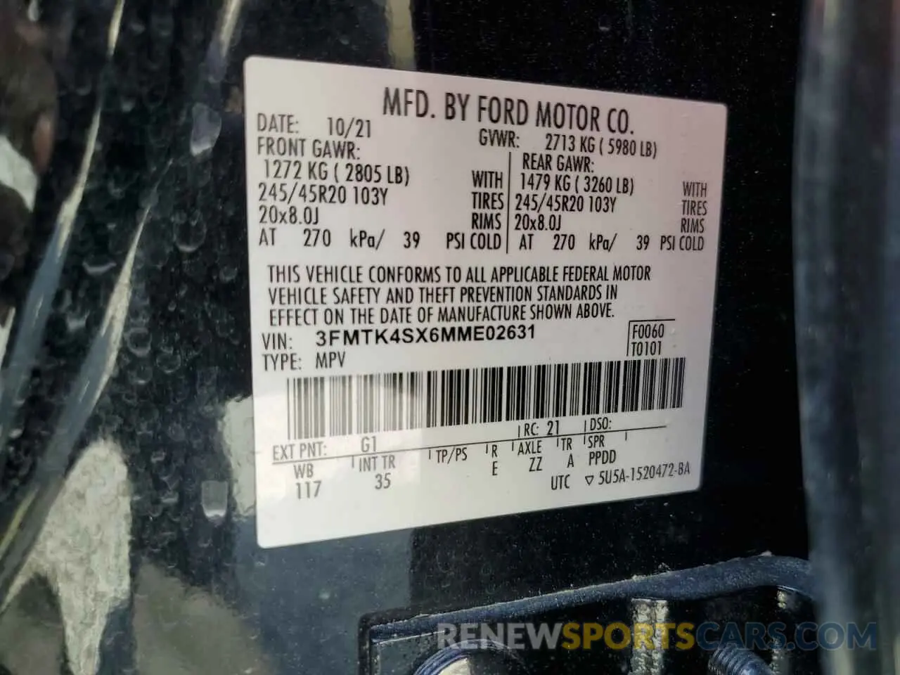 14 fotografías del automóvil dañado 3FMTK4SX6MME02631 FORD MUSTANG 2021
