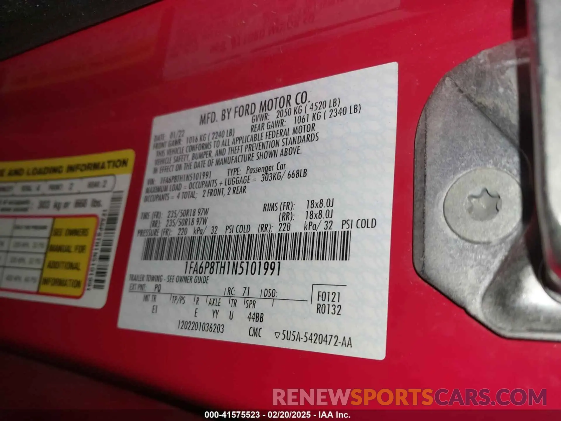 9 fotografías del automóvil dañado 1FA6P8TH1N5101991 FORD MUSTANG 2022