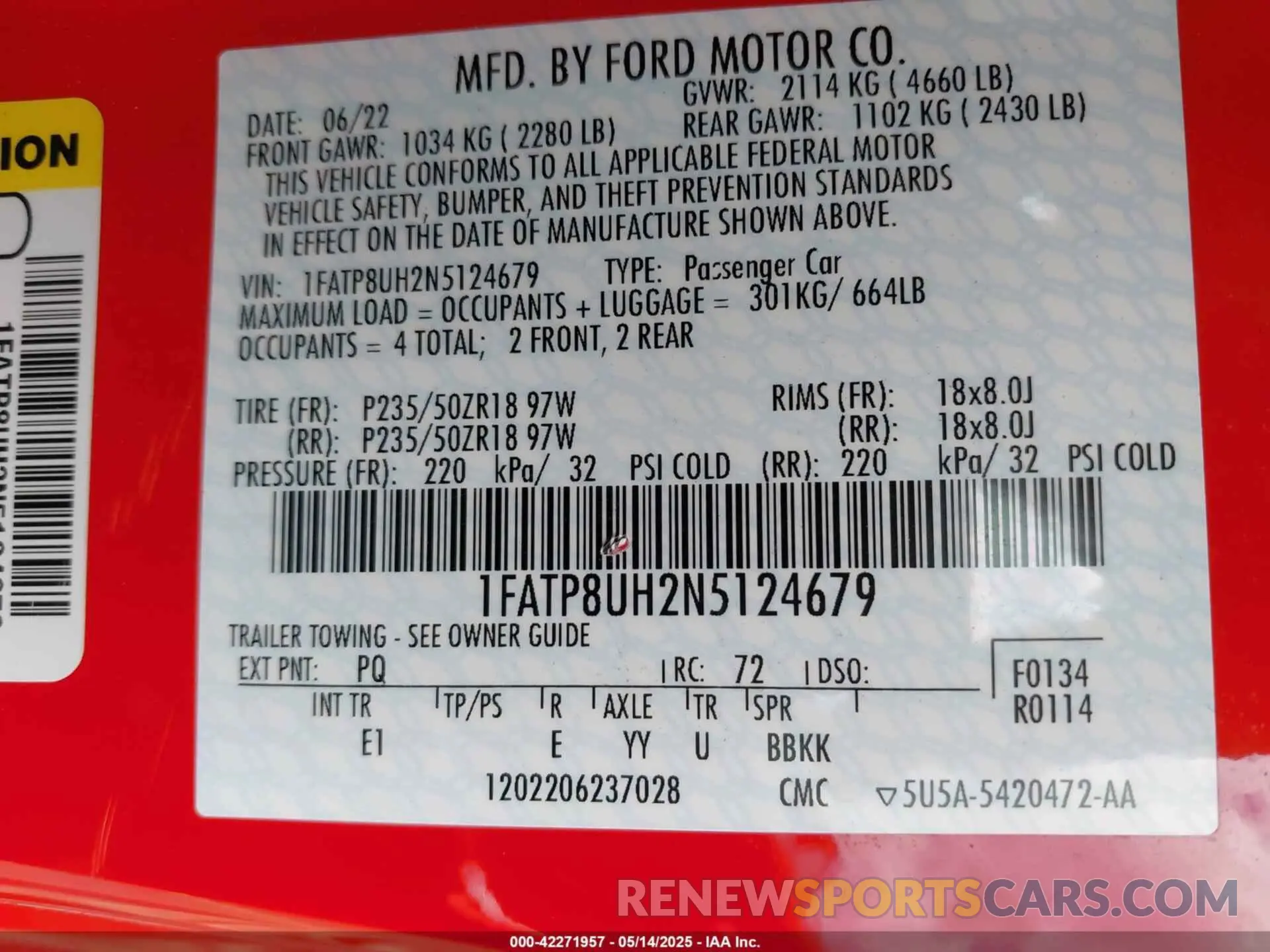 9 fotografías del automóvil dañado 1FATP8UH2N5124679 FORD MUSTANG 2022