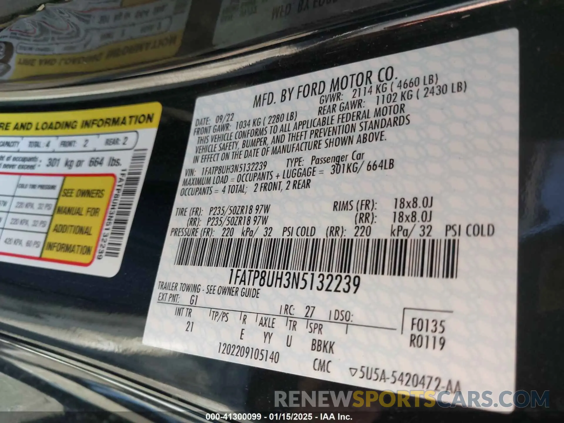 9 fotografías del automóvil dañado 1FATP8UH3N5132239 FORD MUSTANG 2022