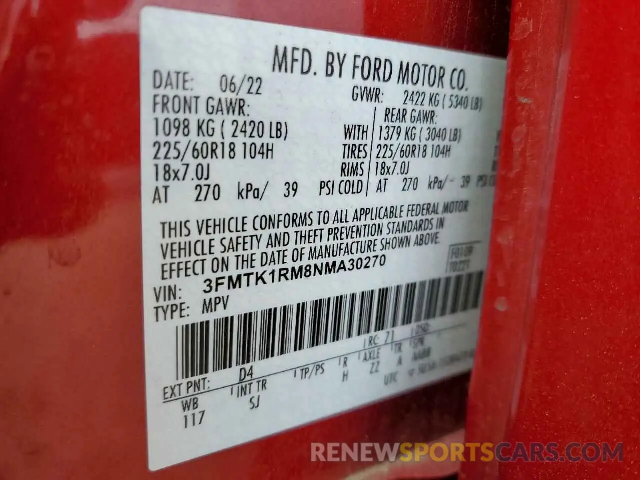 13 fotografías del automóvil dañado 3FMTK1RM8NMA30270 FORD MUSTANG 2022