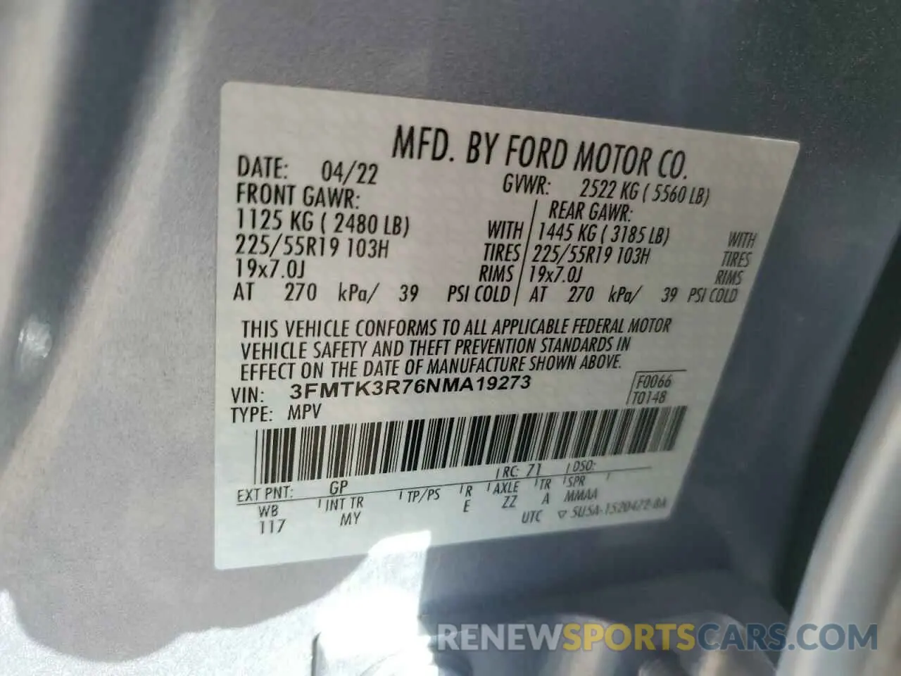 12 fotografías del automóvil dañado 3FMTK3R76NMA19273 FORD MUSTANG 2022