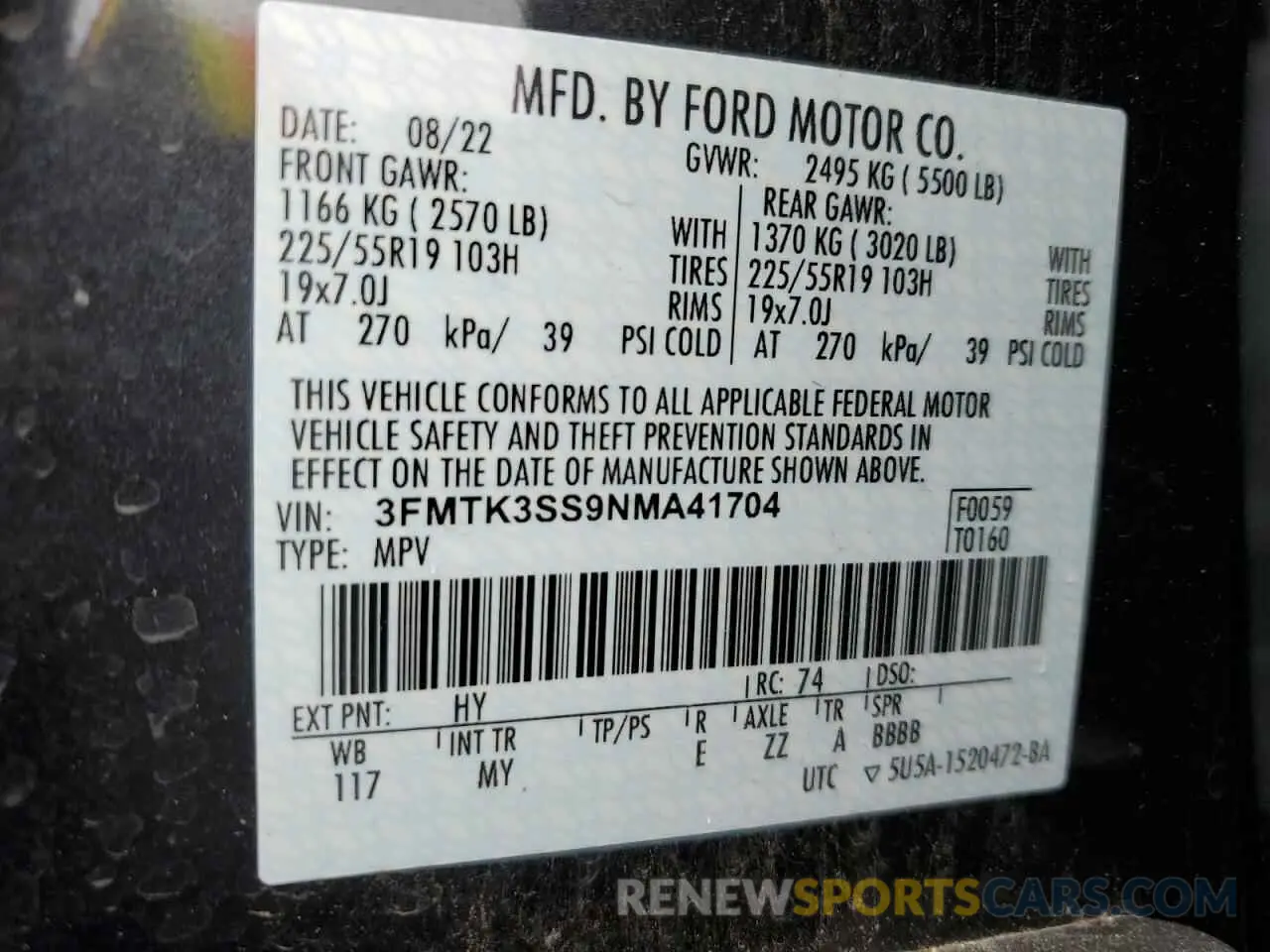 14 fotografías del automóvil dañado 3FMTK3SS9NMA41704 FORD MUSTANG 2022