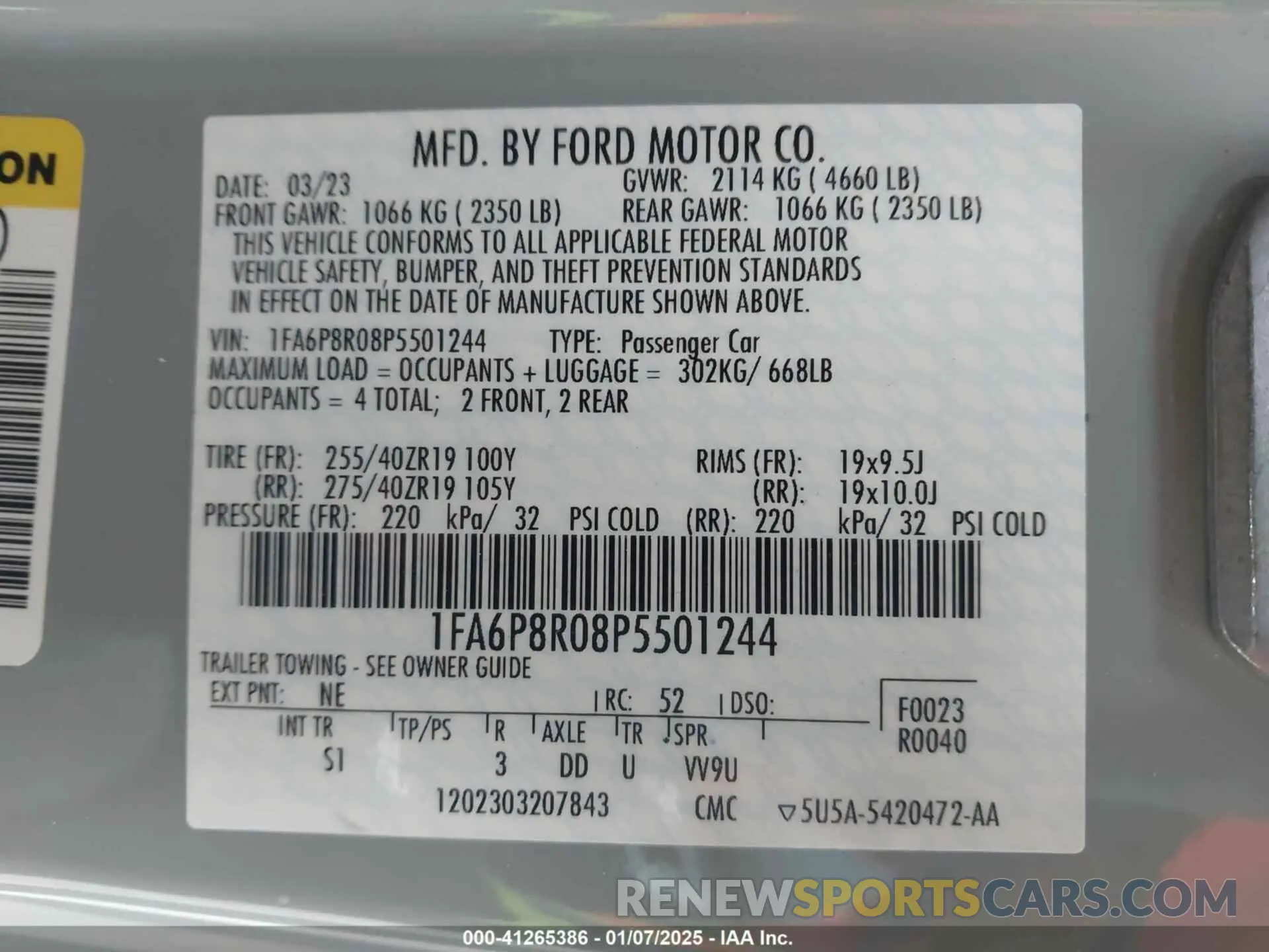 9 fotografías del automóvil dañado 1FA6P8R08P5501244 FORD MUSTANG 2023