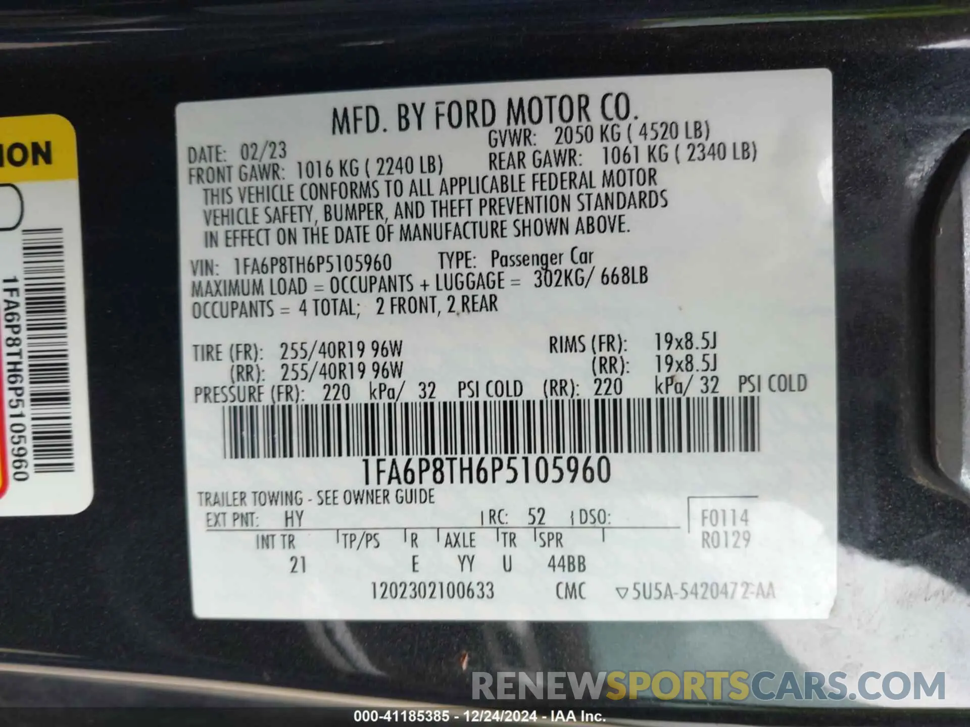 9 fotografías del automóvil dañado 1FA6P8TH6P5105960 FORD MUSTANG 2023