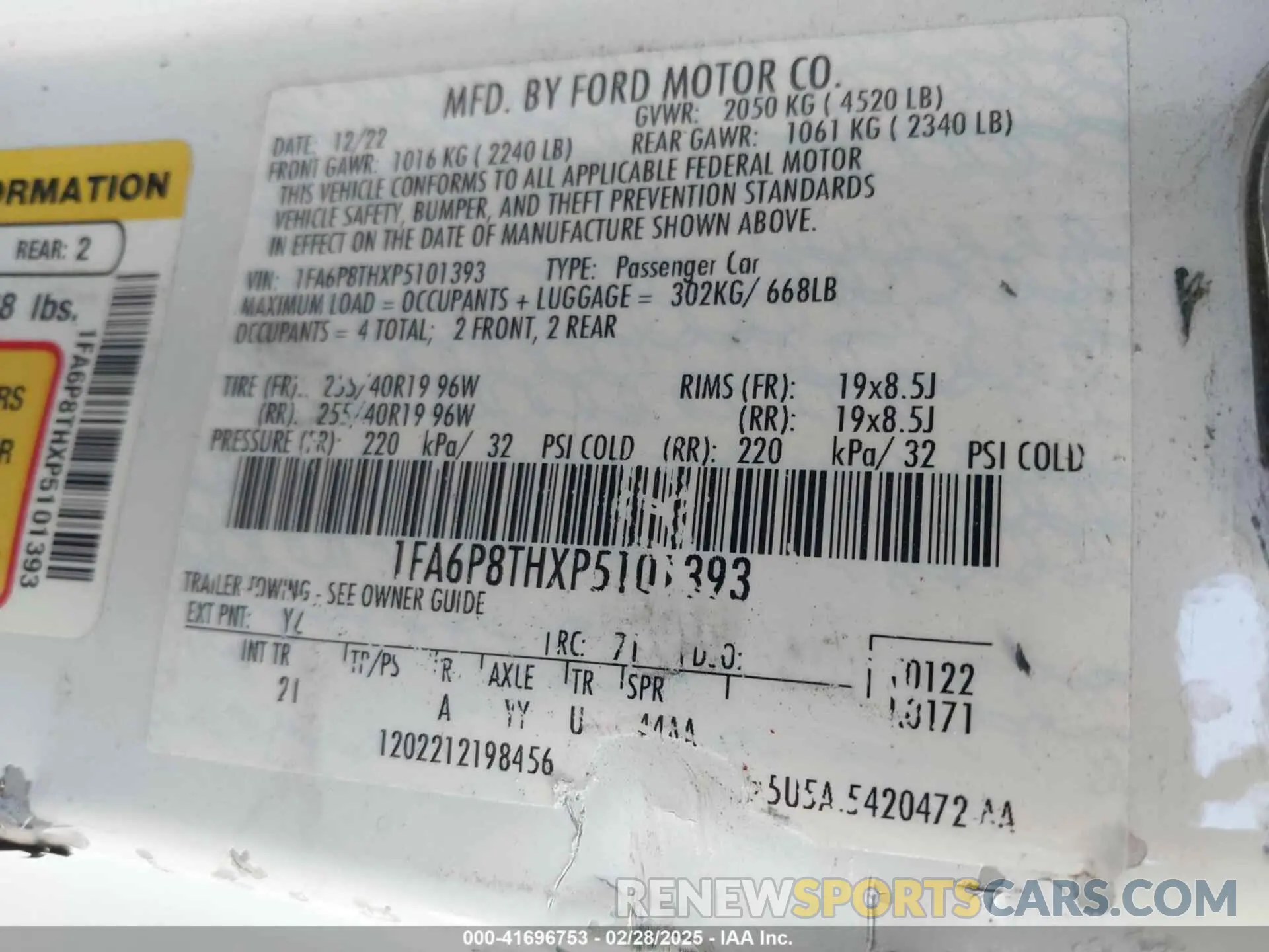 9 fotografías del automóvil dañado 1FA6P8THXP5101393 FORD MUSTANG 2023