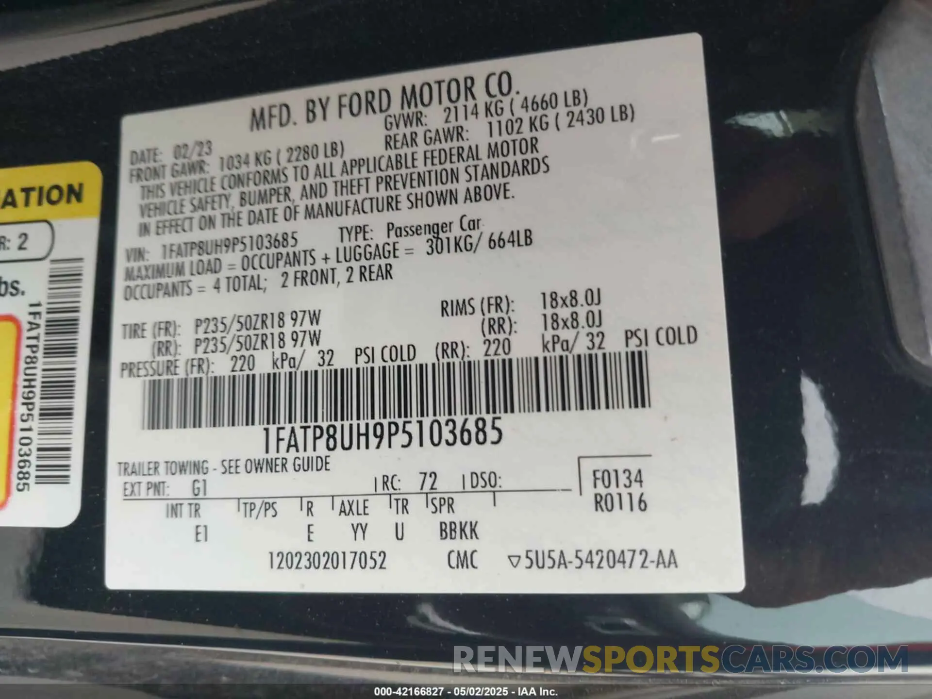 9 fotografías del automóvil dañado 1FATP8UH9P5103685 FORD MUSTANG 2023