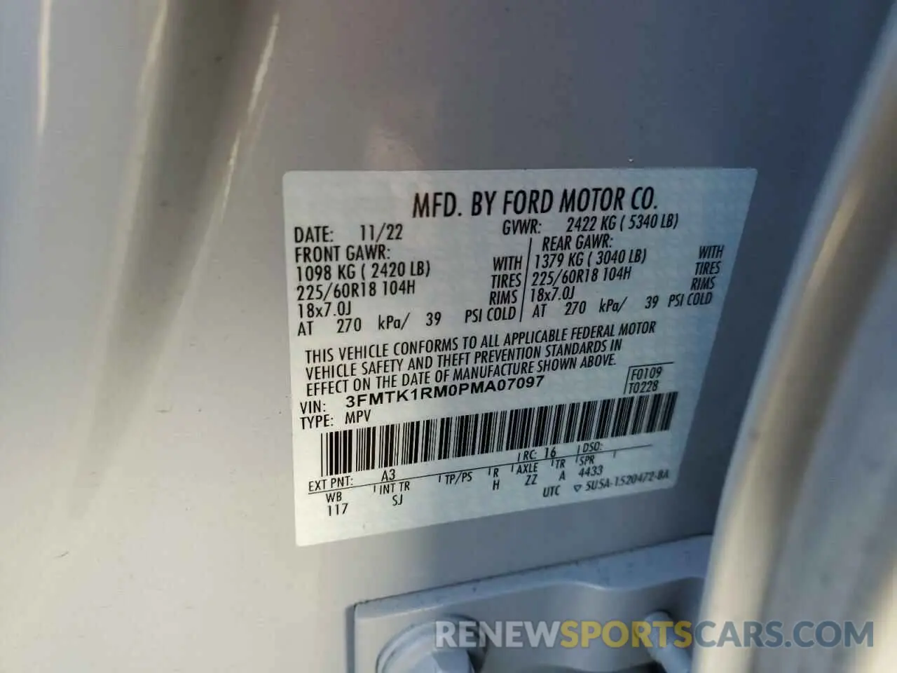 14 fotografías del automóvil dañado 3FMTK1RM0PMA07097 FORD MUSTANG 2023