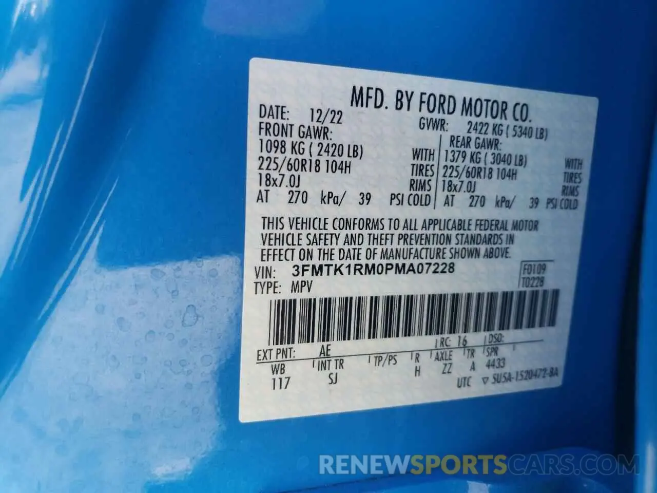 13 fotografías del automóvil dañado 3FMTK1RM0PMA07228 FORD MUSTANG 2023