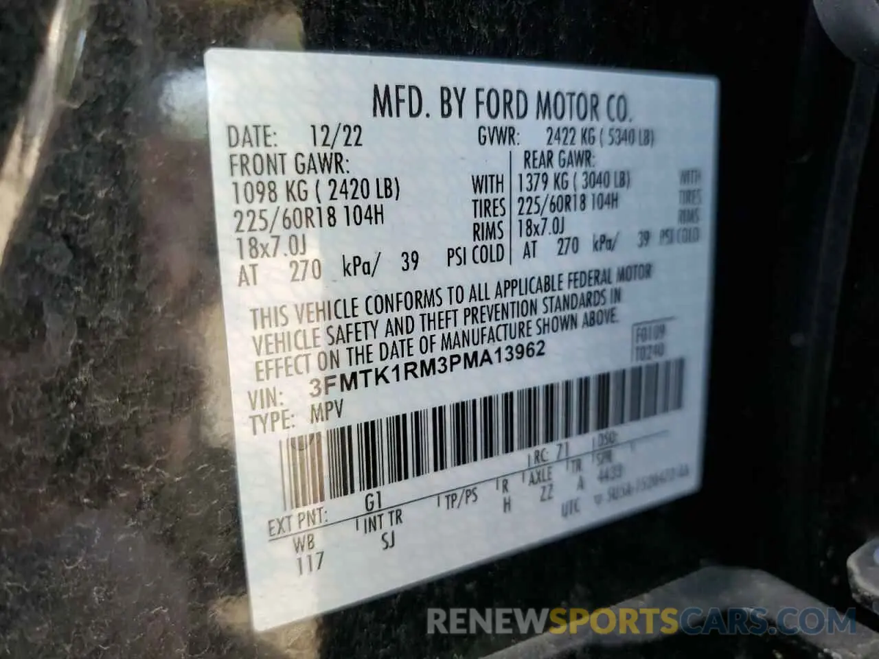 14 fotografías del automóvil dañado 3FMTK1RM3PMA13962 FORD MUSTANG 2023