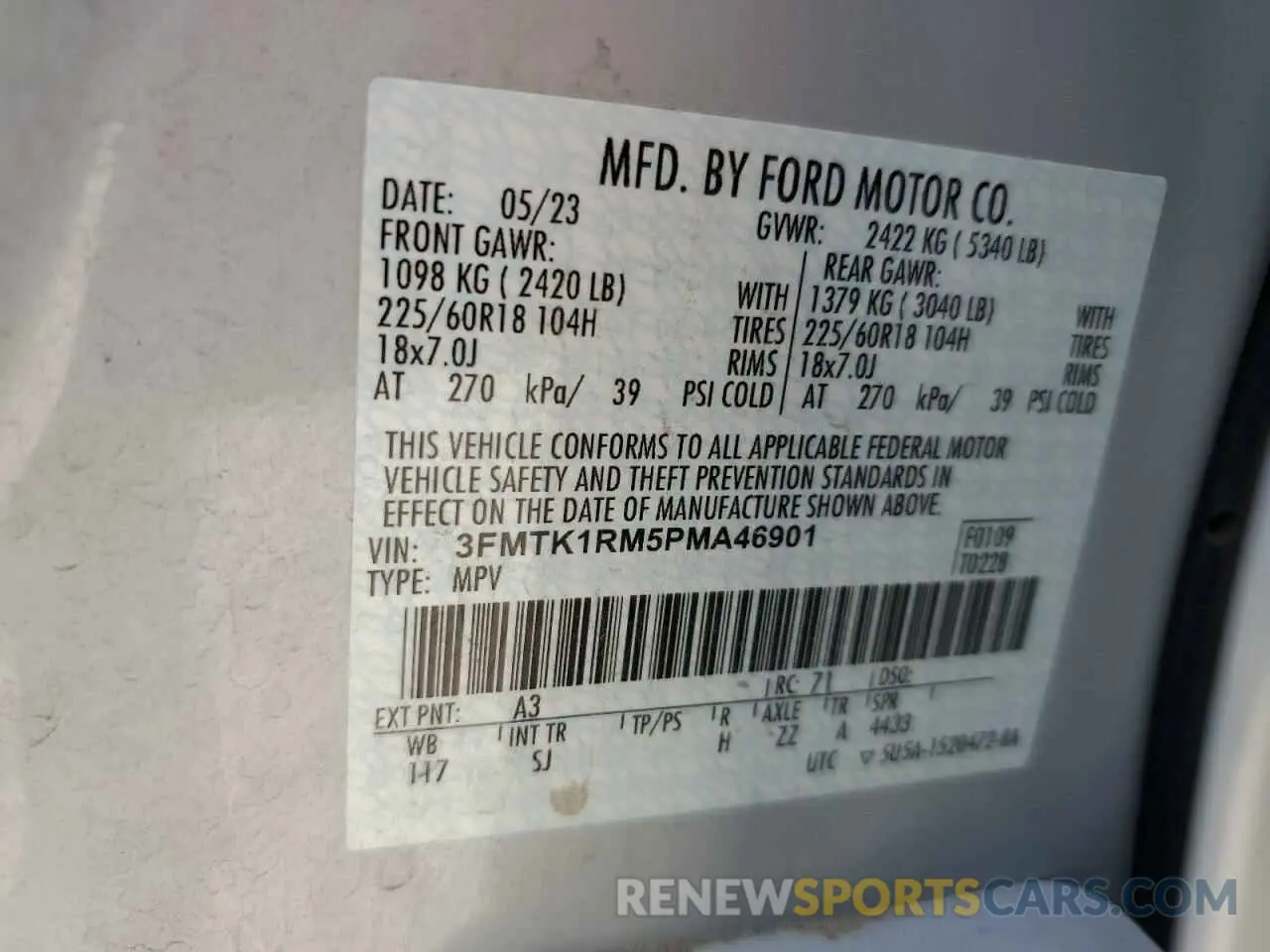 14 fotografías del automóvil dañado 3FMTK1RM5PMA46901 FORD MUSTANG 2023