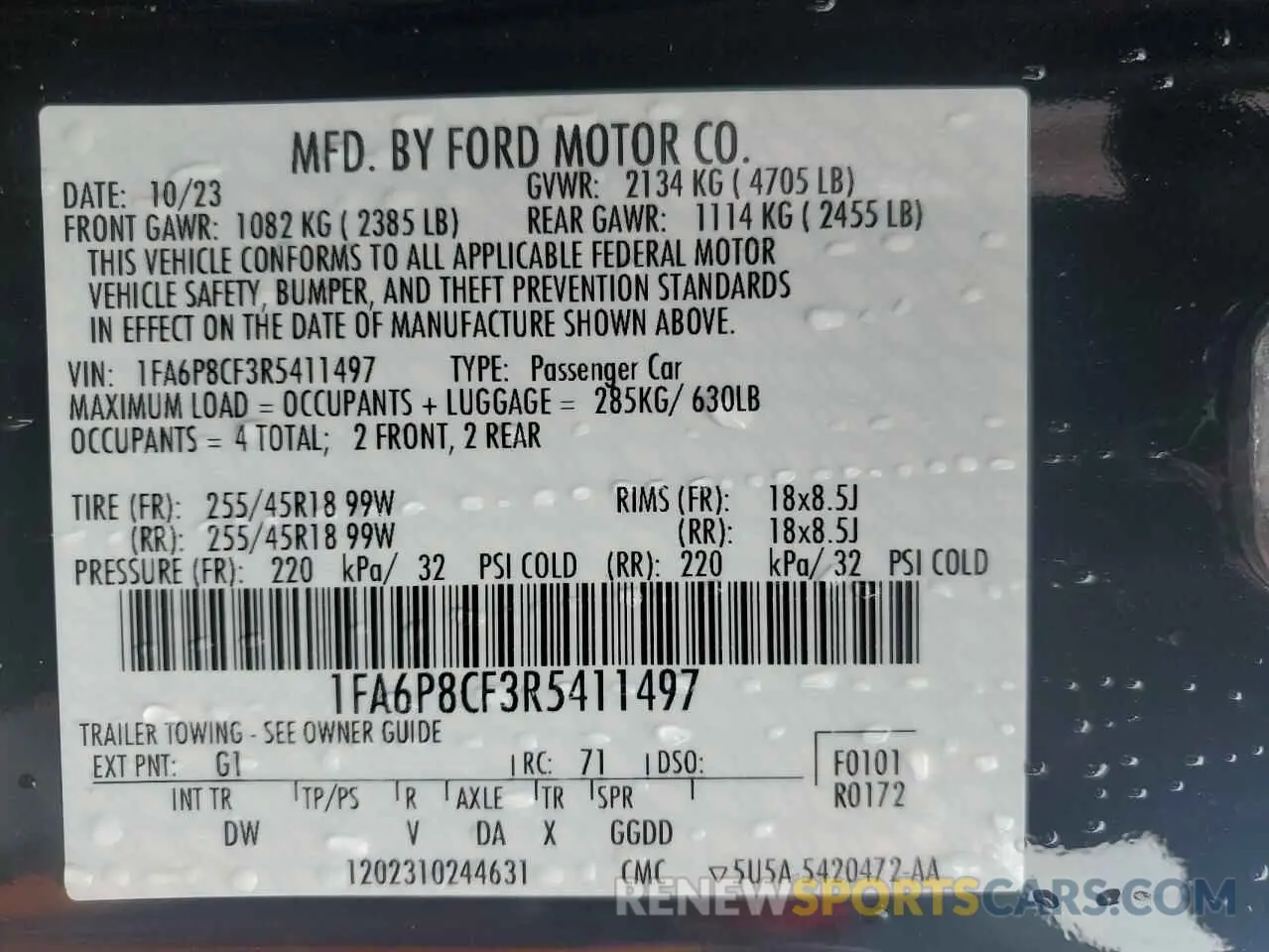 12 fotografías del automóvil dañado 1FA6P8CF3R5411497 FORD MUSTANG 2024