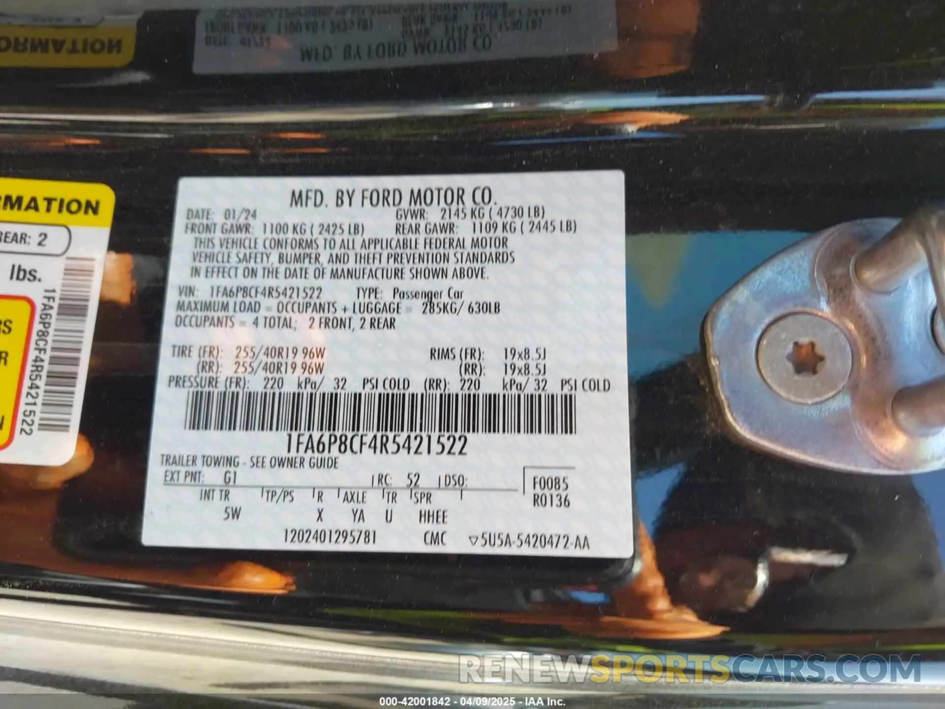 9 fotografías del automóvil dañado 1FA6P8CF4R5421522 FORD MUSTANG 2024