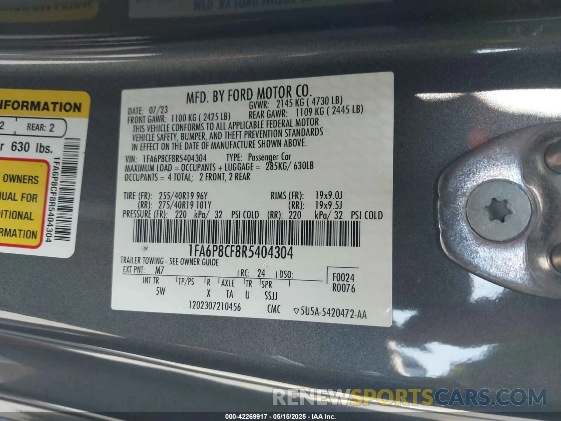 9 fotografías del automóvil dañado 1FA6P8CF8R5404304 FORD MUSTANG 2024