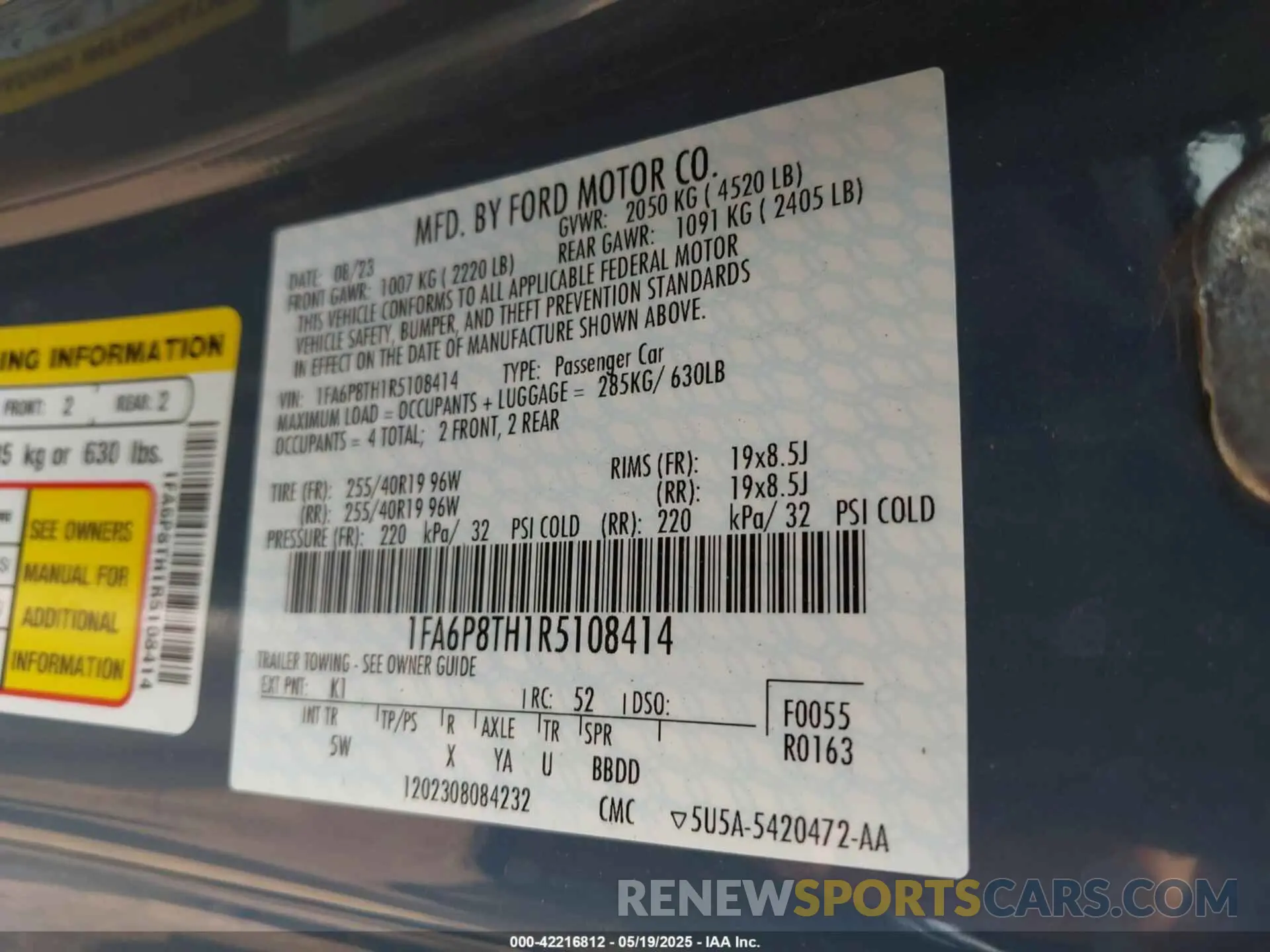 9 fotografías del automóvil dañado 1FA6P8TH1R5108414 FORD MUSTANG 2024