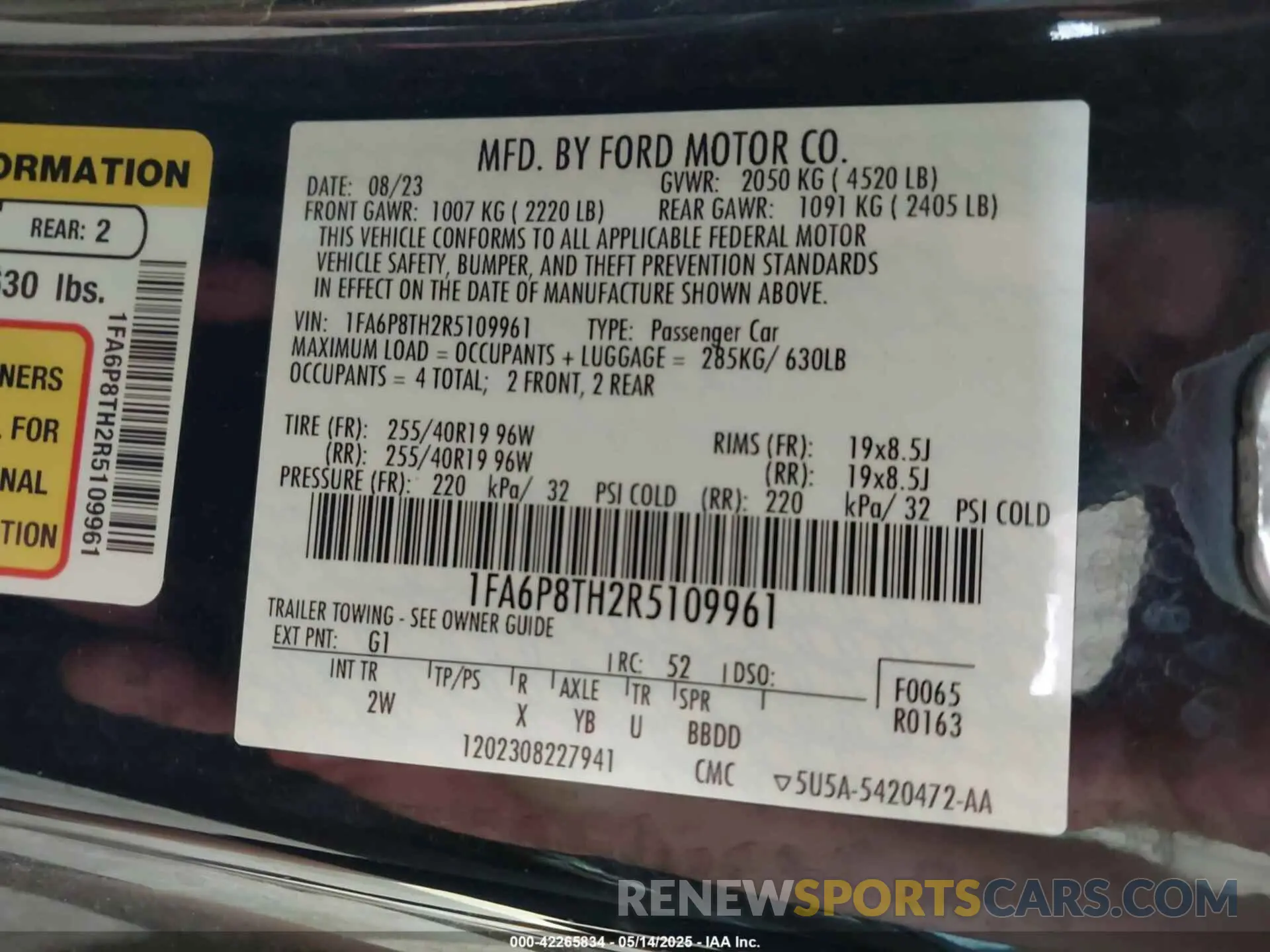 9 fotografías del automóvil dañado 1FA6P8TH2R5109961 FORD MUSTANG 2024
