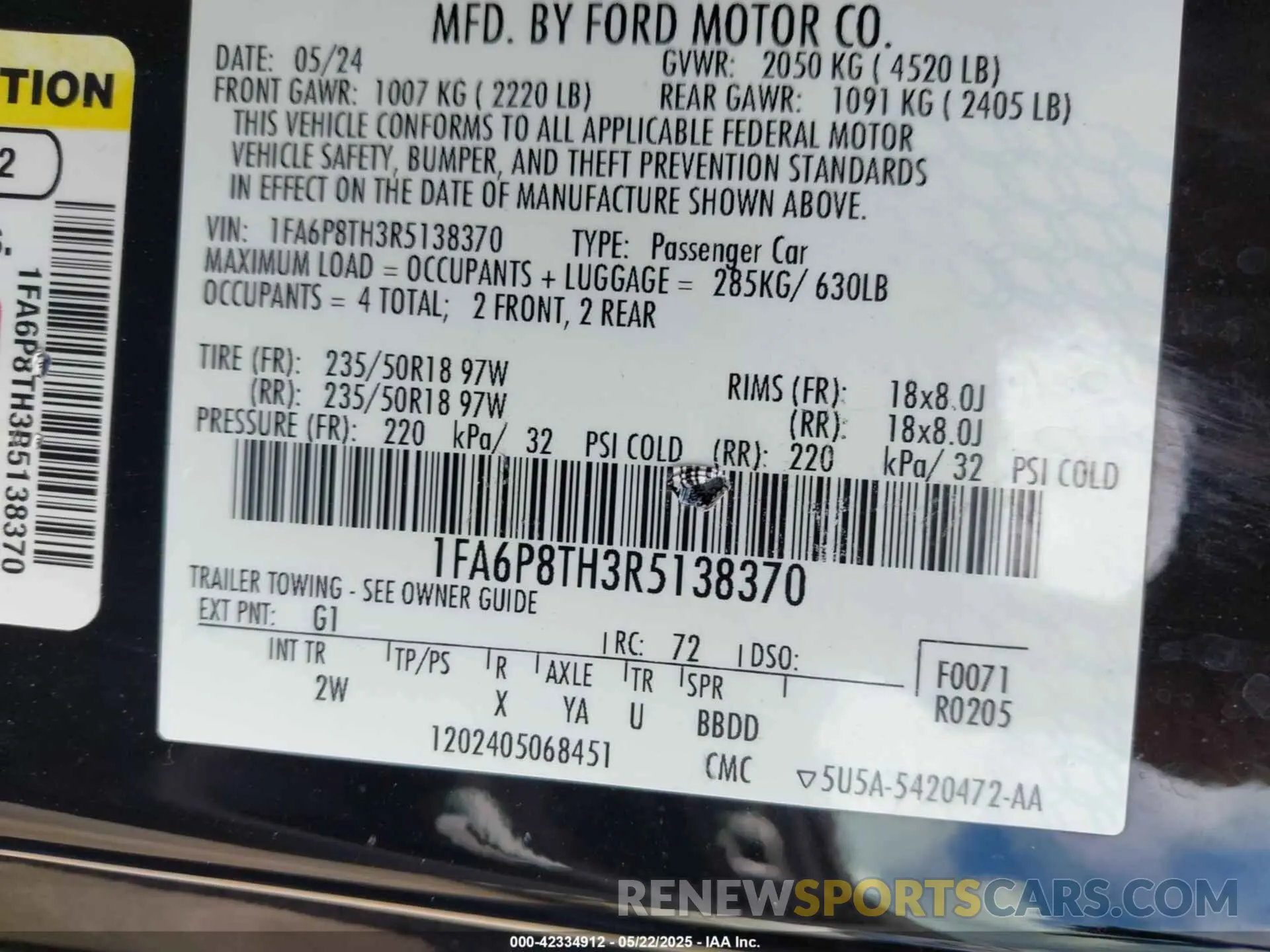 9 fotografías del automóvil dañado 1FA6P8TH3R5138370 FORD MUSTANG 2024