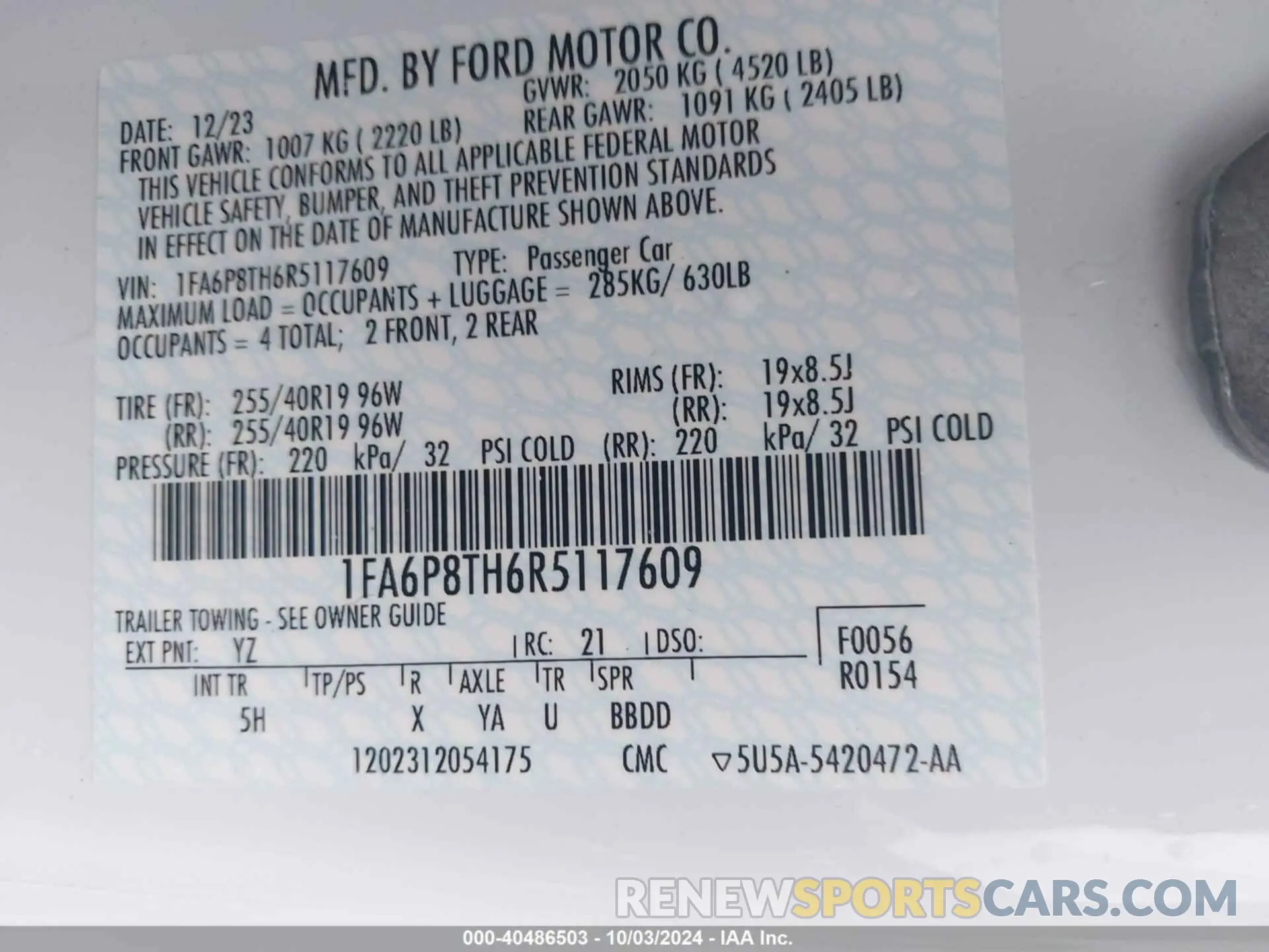 9 fotografías del automóvil dañado 1FA6P8TH6R5117609 FORD MUSTANG 2024