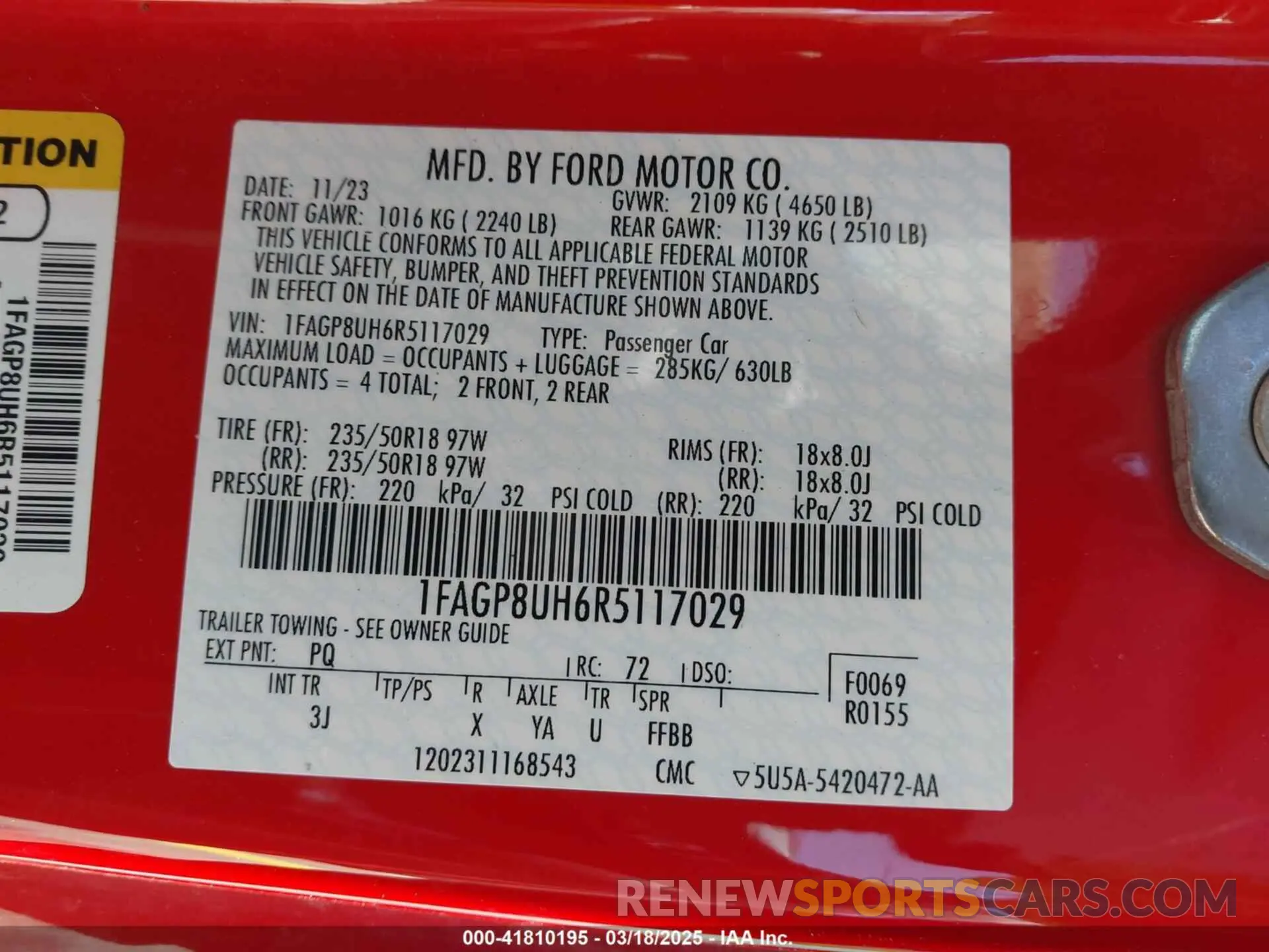 9 fotografías del automóvil dañado 1FAGP8UH6R5117029 FORD MUSTANG 2024