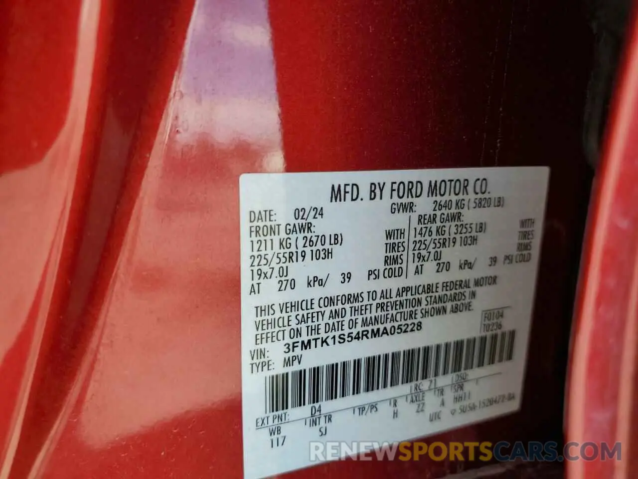 15 fotografías del automóvil dañado 3FMTK1S54RMA05228 FORD MUSTANG 2024