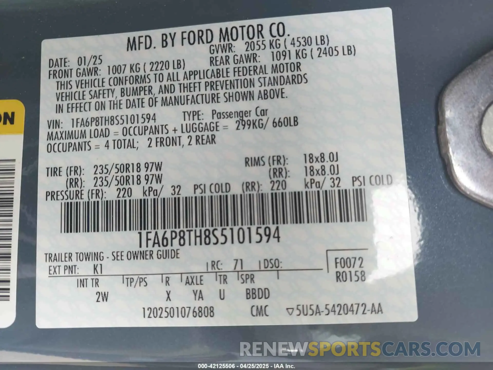 9 fotografías del automóvil dañado 1FA6P8TH8S5101594 FORD MUSTANG 2025