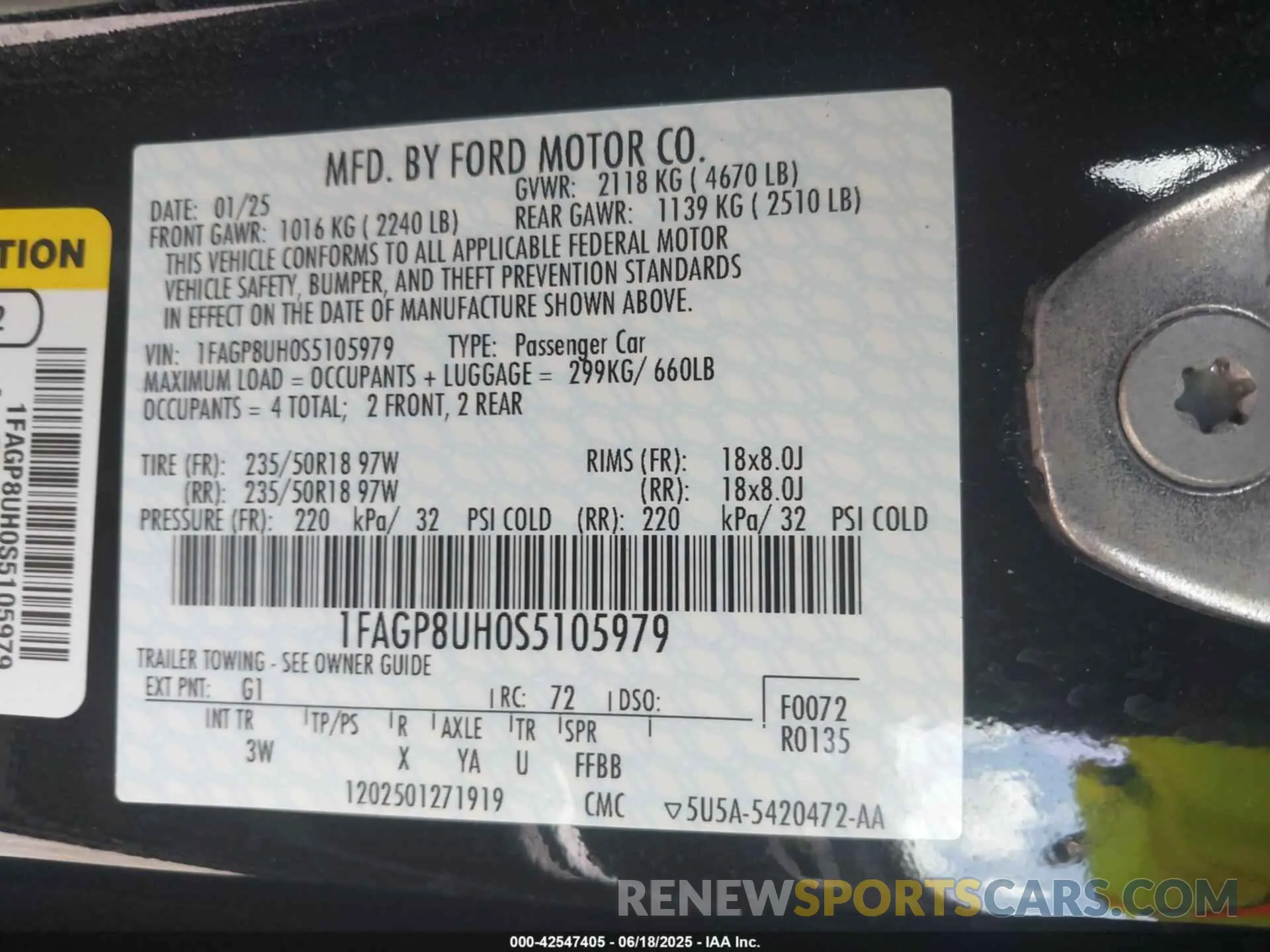 9 fotografías del automóvil dañado 1FAGP8UH0S5105979 FORD MUSTANG 2025