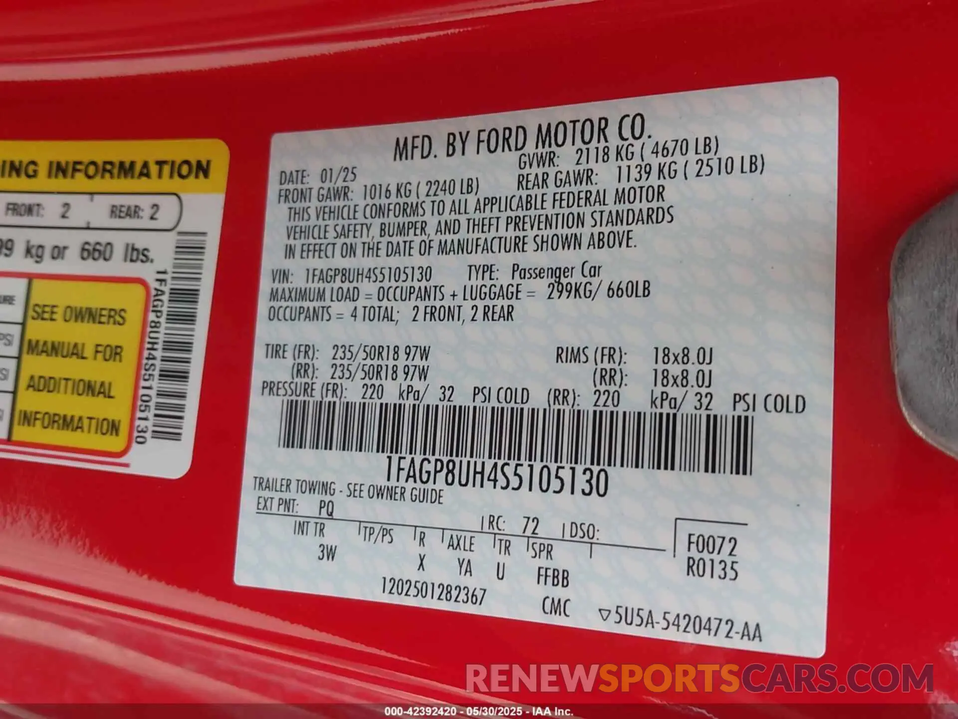 9 fotografías del automóvil dañado 1FAGP8UH4S5105130 FORD MUSTANG 2025