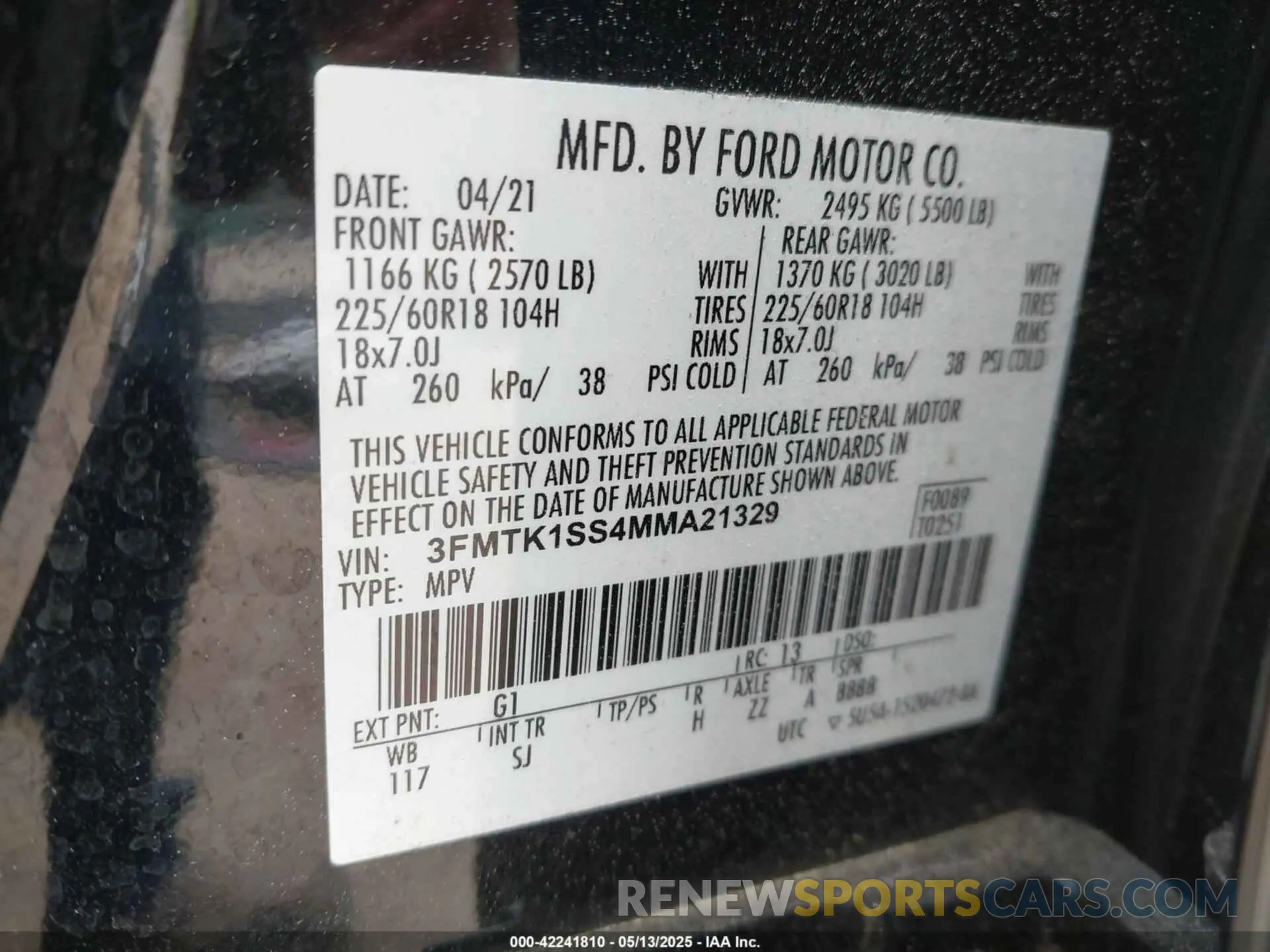 9 fotografías del automóvil dañado 3FMTK1SS4MMA21329 FORD MUSTANG MACH-E 2021