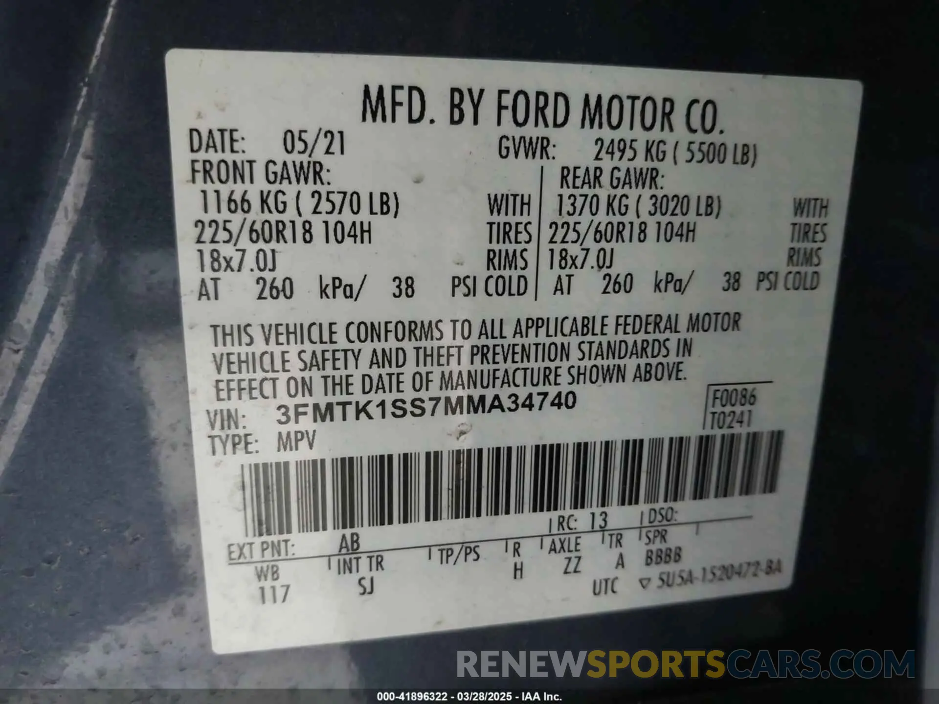 9 fotografías del automóvil dañado 3FMTK1SS7MMA34740 FORD MUSTANG MACH-E 2021