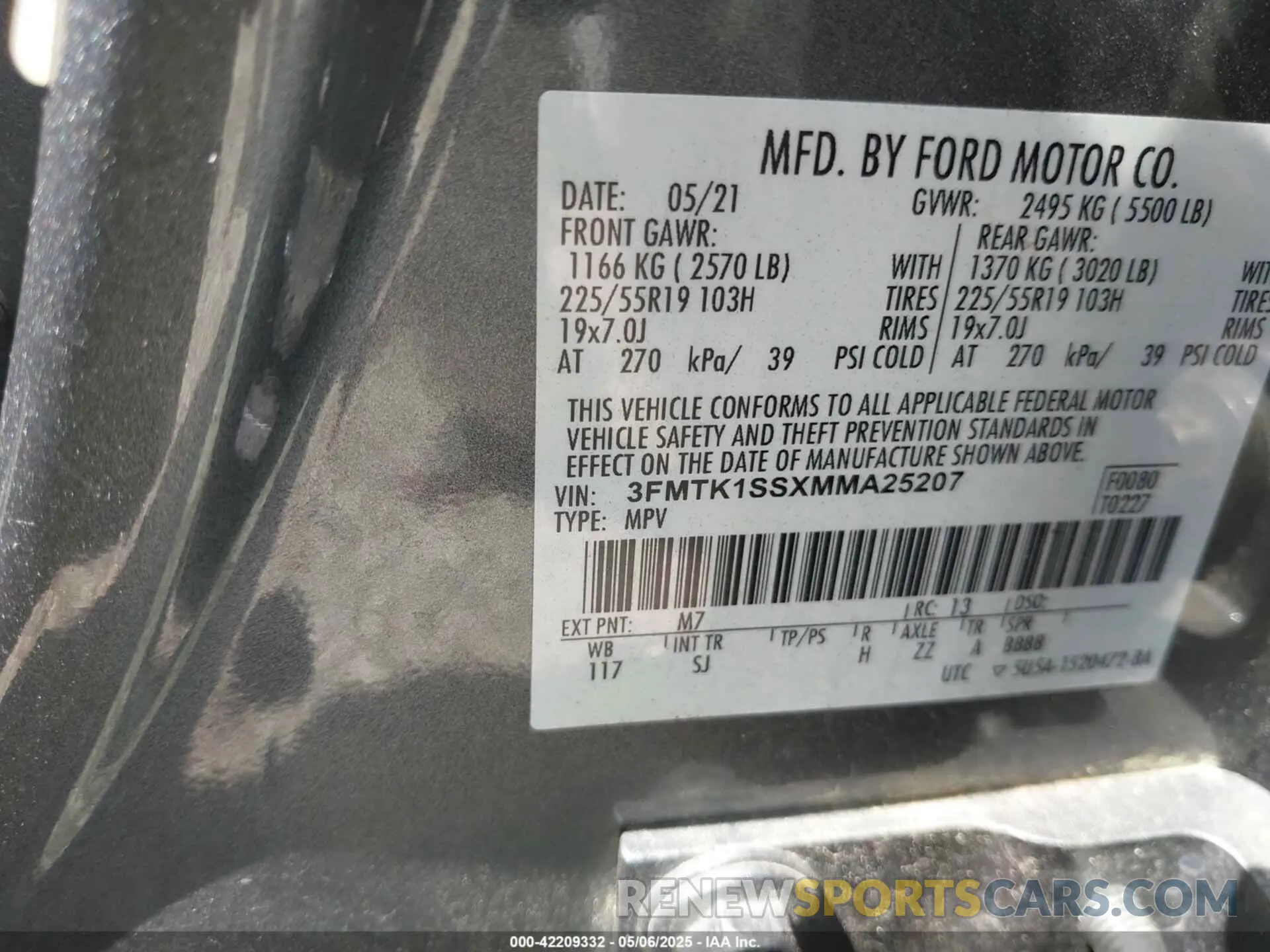 9 fotografías del automóvil dañado 3FMTK1SSXMMA25207 FORD MUSTANG MACH-E 2021