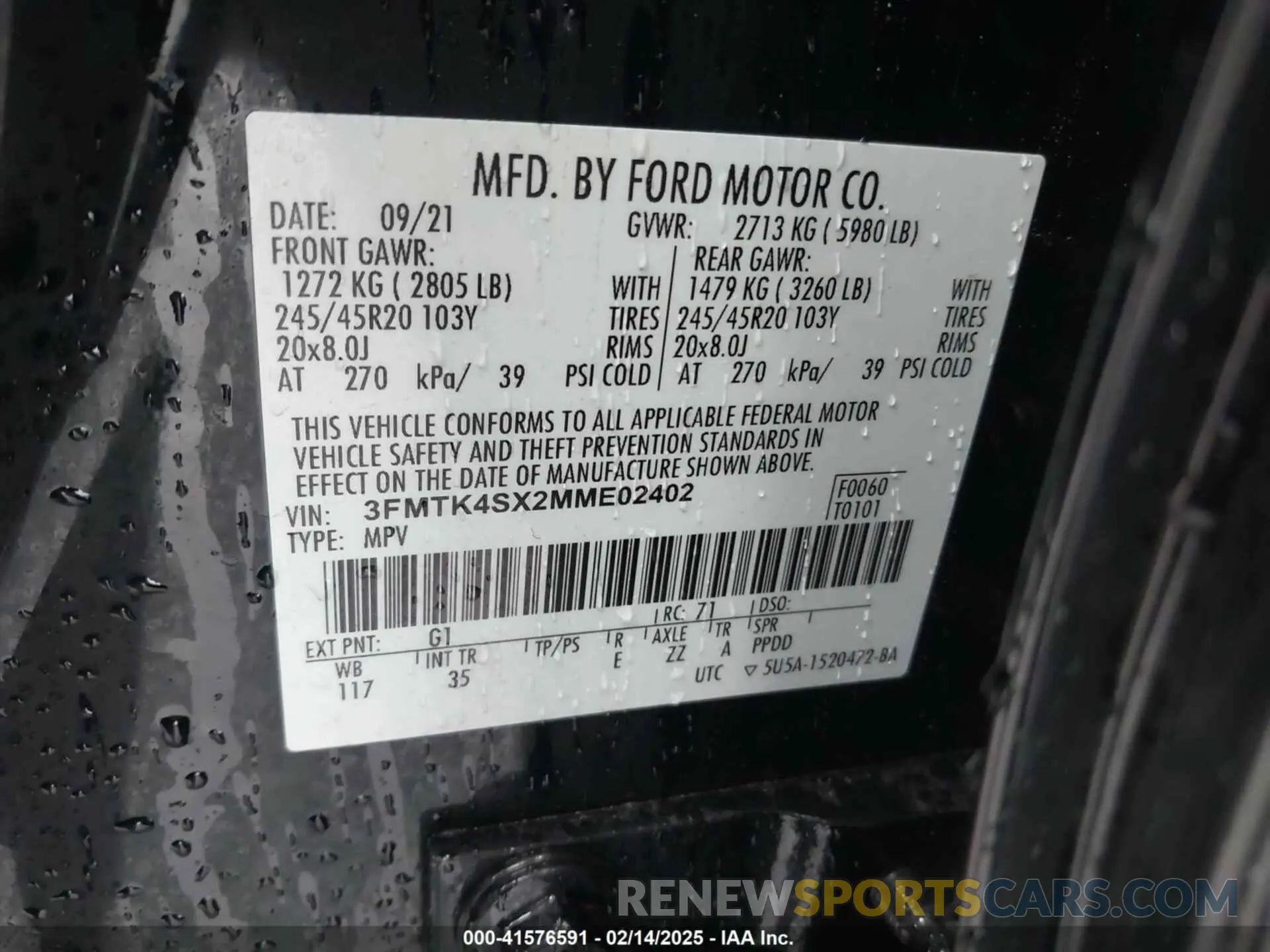 9 fotografías del automóvil dañado 3FMTK4SX2MME02402 FORD MUSTANG MACH-E 2021