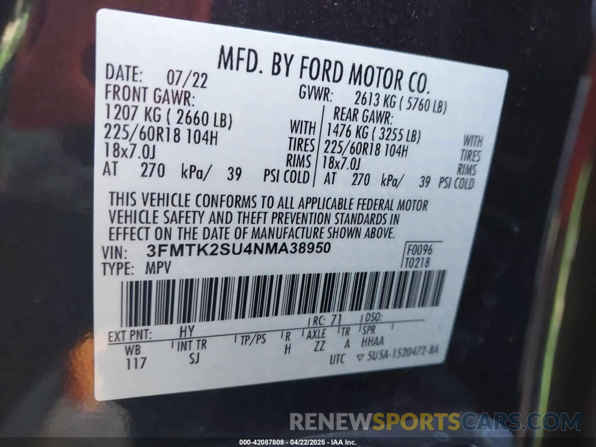 9 fotografías del automóvil dañado 3FMTK2SU4NMA38950 FORD MUSTANG MACH-E 2022