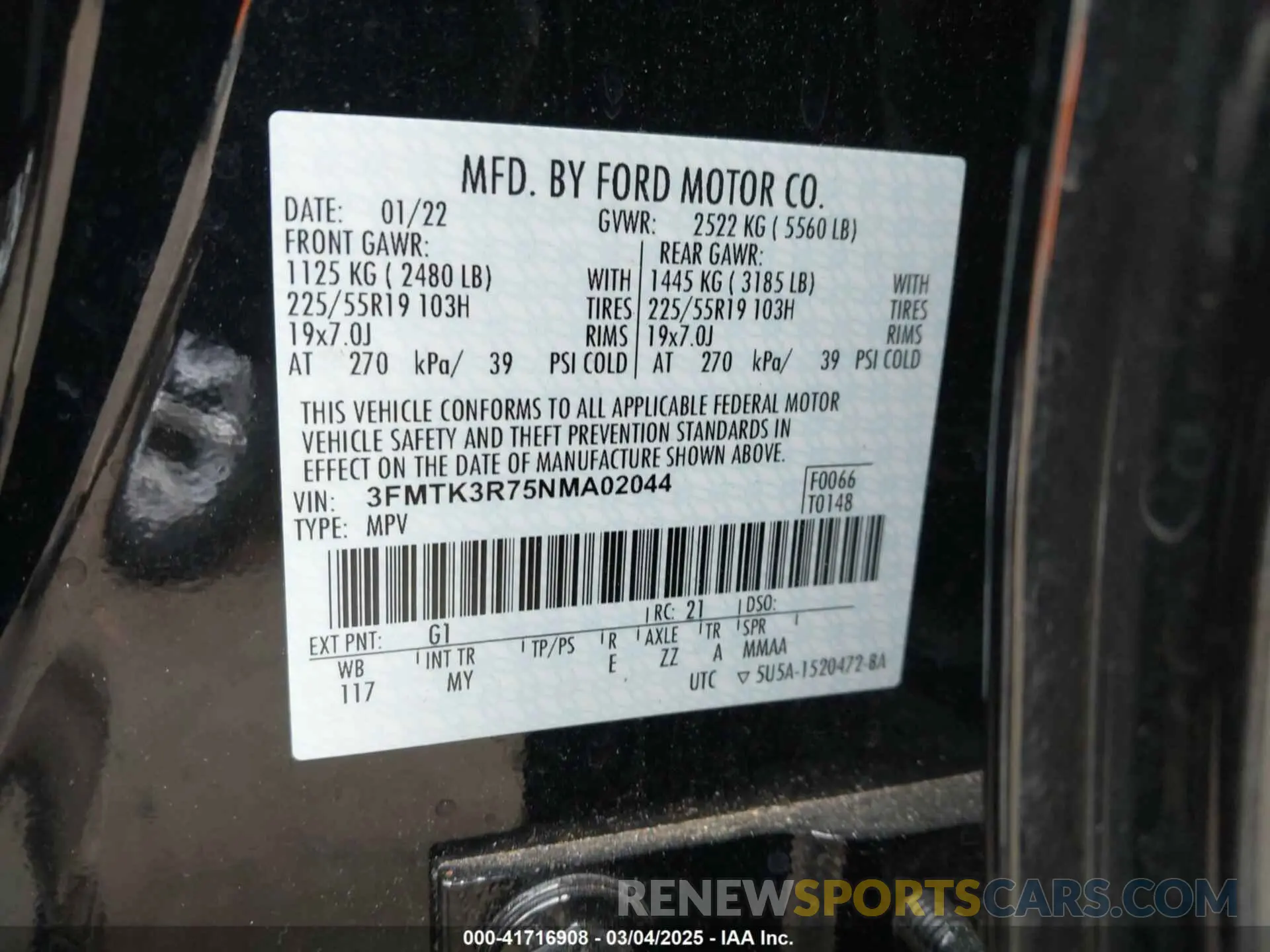 9 fotografías del automóvil dañado 3FMTK3R75NMA02044 FORD MUSTANG MACH-E 2022