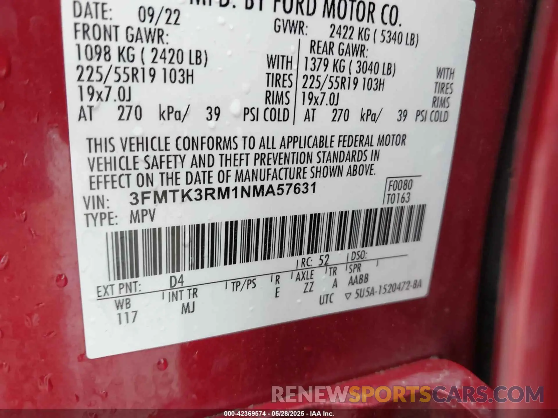 9 fotografías del automóvil dañado 3FMTK3RM1NMA57631 FORD MUSTANG MACH-E 2022