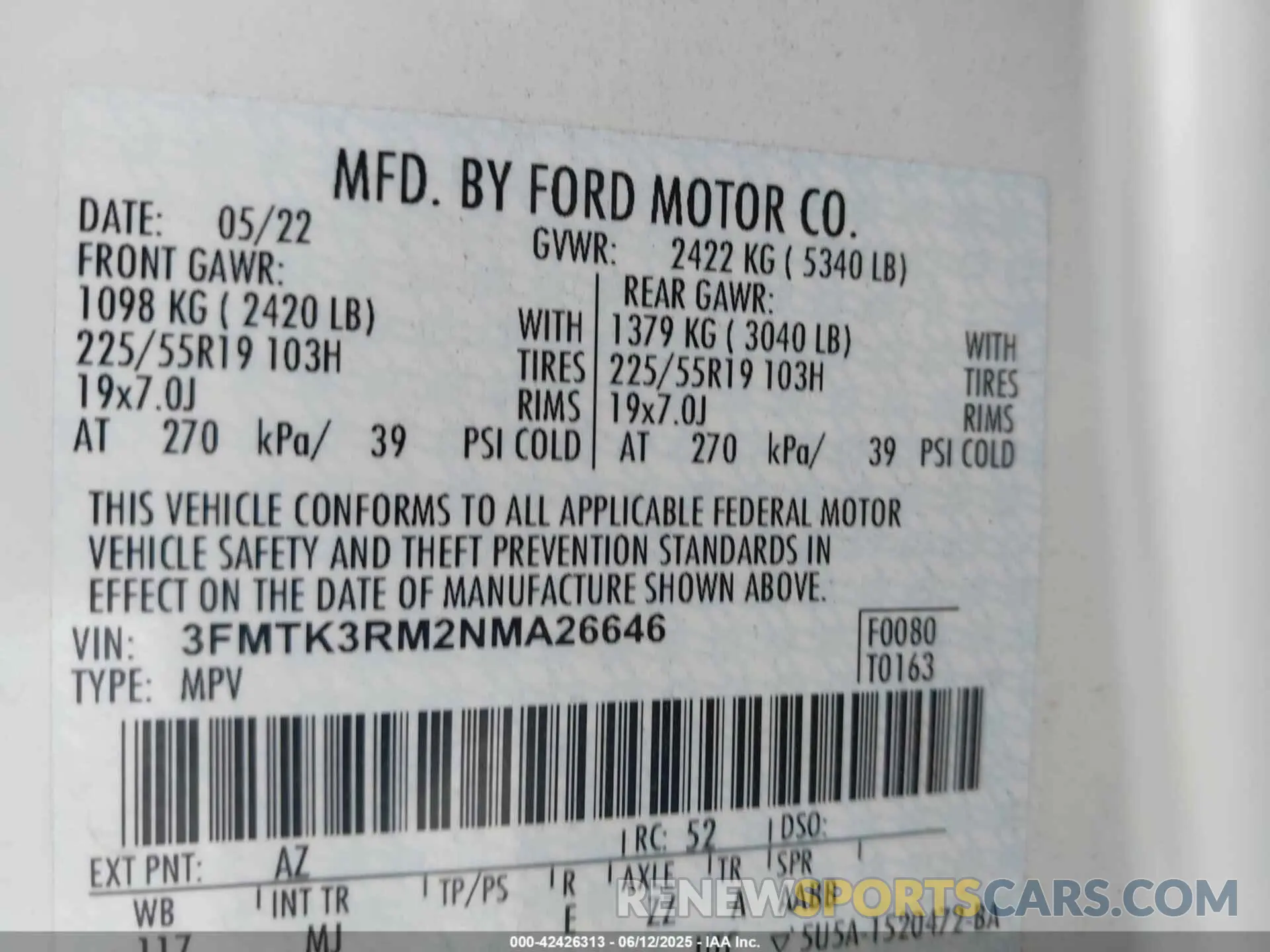 9 fotografías del automóvil dañado 3FMTK3RM2NMA26646 FORD MUSTANG MACH-E 2022