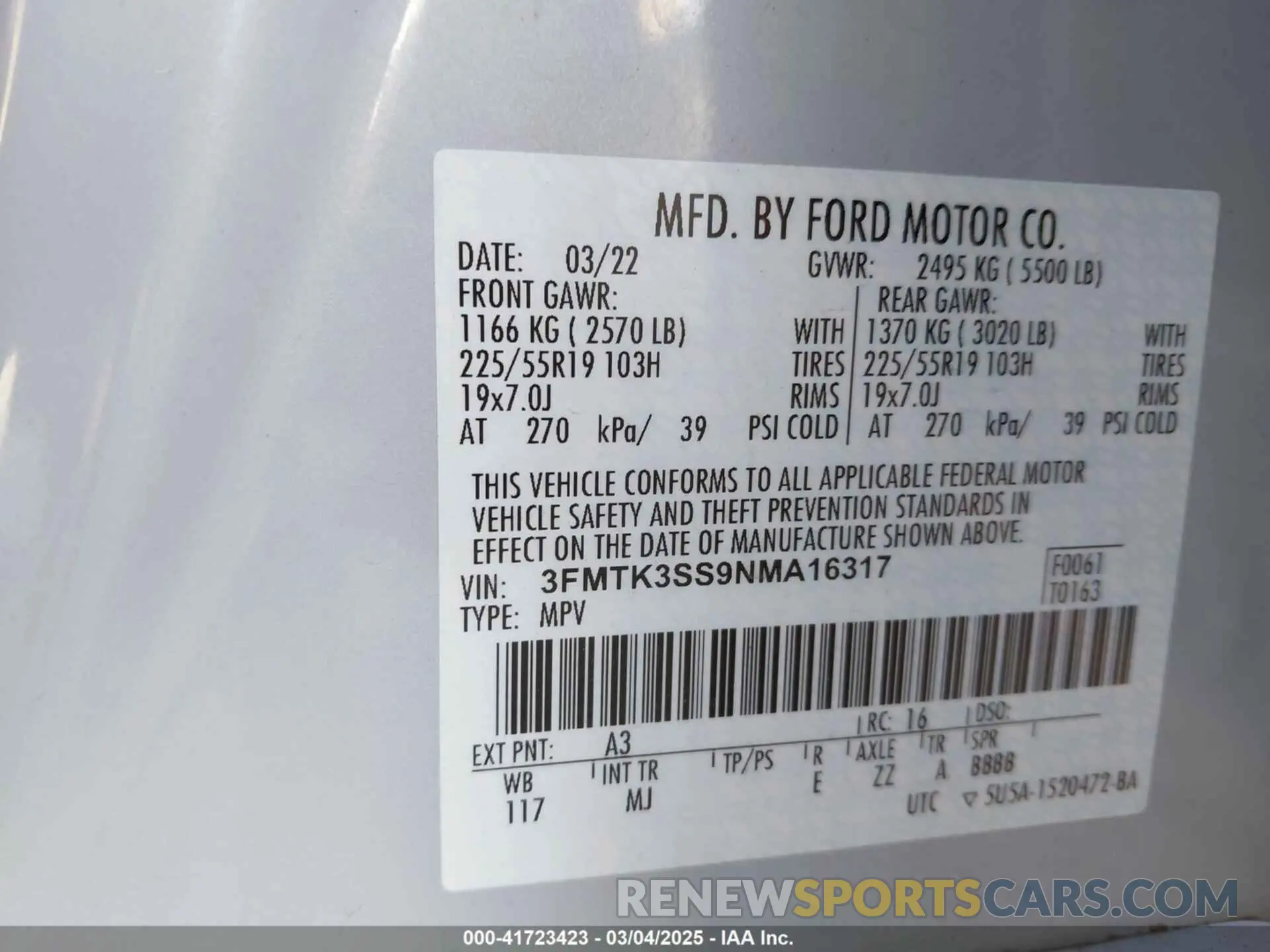 9 fotografías del automóvil dañado 3FMTK3SS9NMA16317 FORD MUSTANG MACH-E 2022