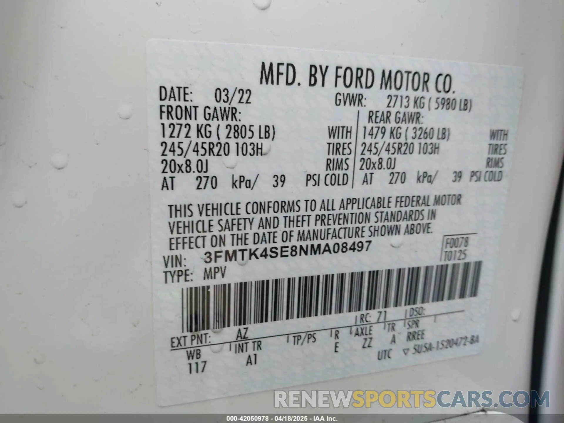 9 fotografías del automóvil dañado 3FMTK4SE8NMA08497 FORD MUSTANG MACH-E 2022