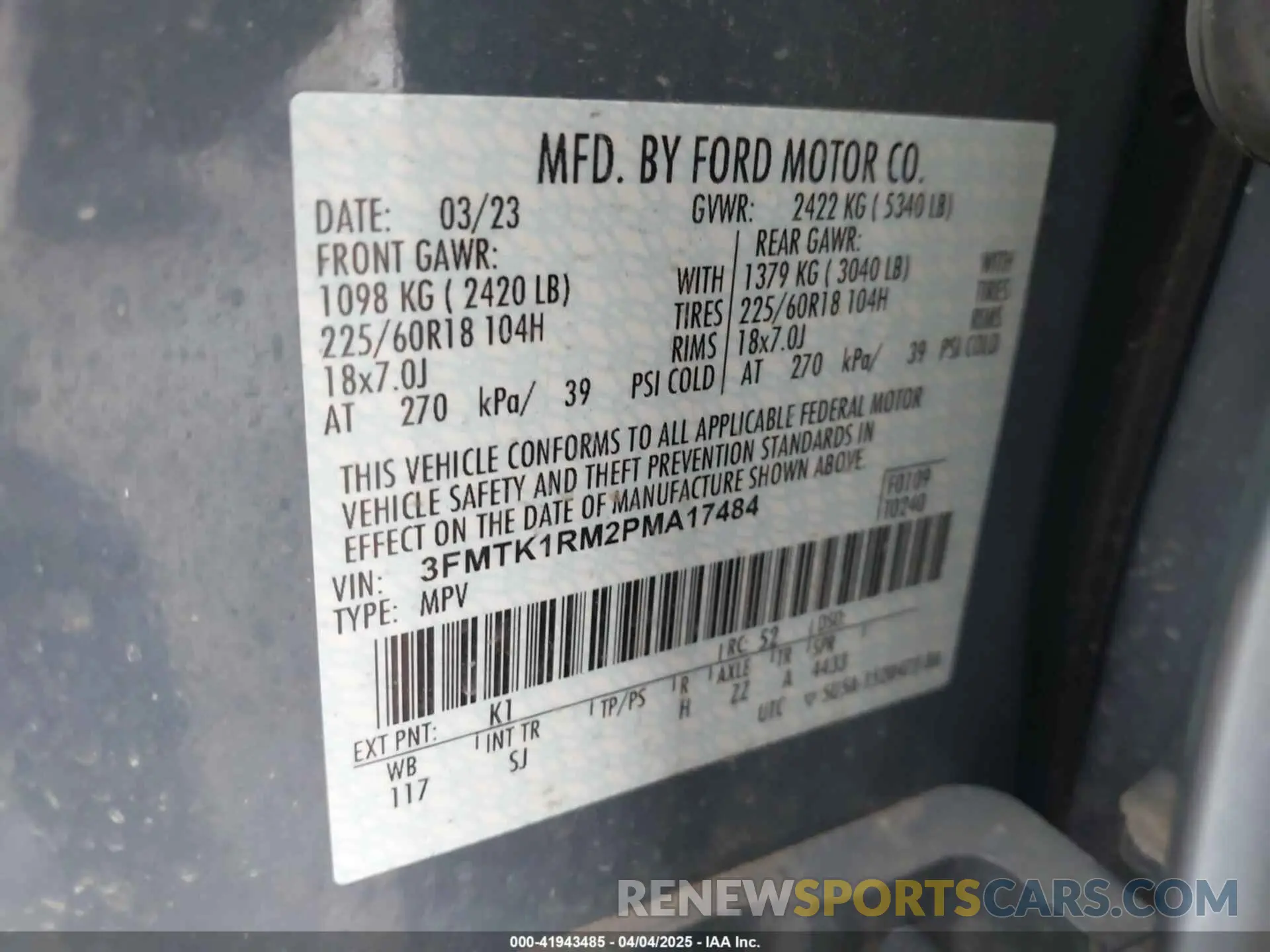 9 fotografías del automóvil dañado 3FMTK1RM2PMA17484 FORD MUSTANG MACH-E 2023
