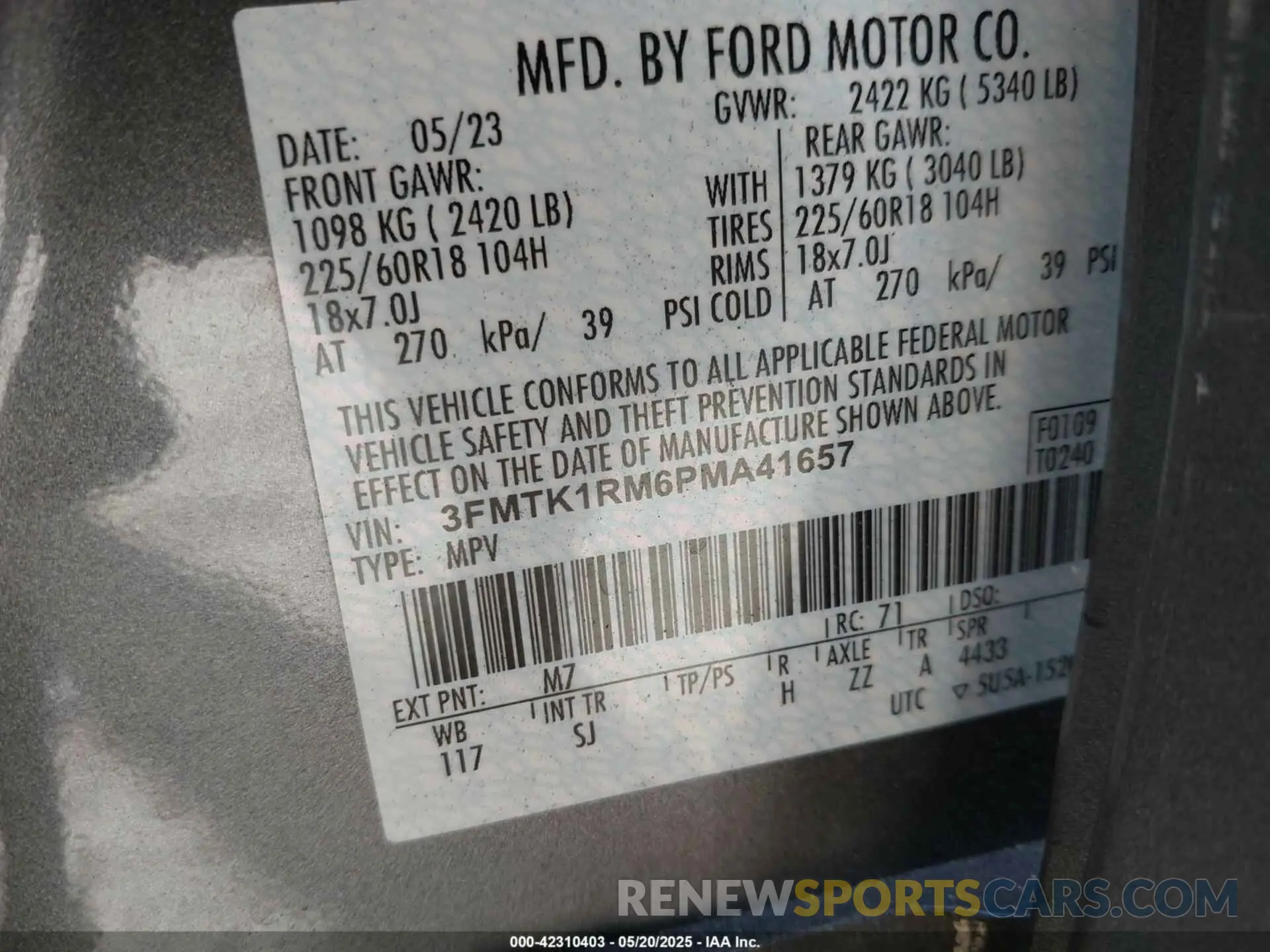 9 fotografías del automóvil dañado 3FMTK1RM6PMA41657 FORD MUSTANG MACH-E 2023